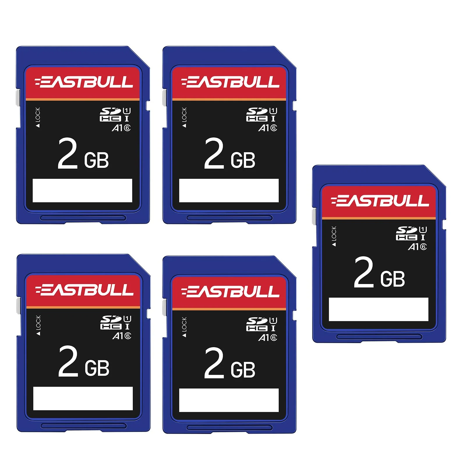 EASTBULL 5-Pack of SD Card 2GB Class 6 SD Card U1 V30 SDHC Memory Card 5-Pack for Camera, Full HD Video, with 5 Mini Cases (2 GB, 5 Pack) SD 2GB U1 5Units