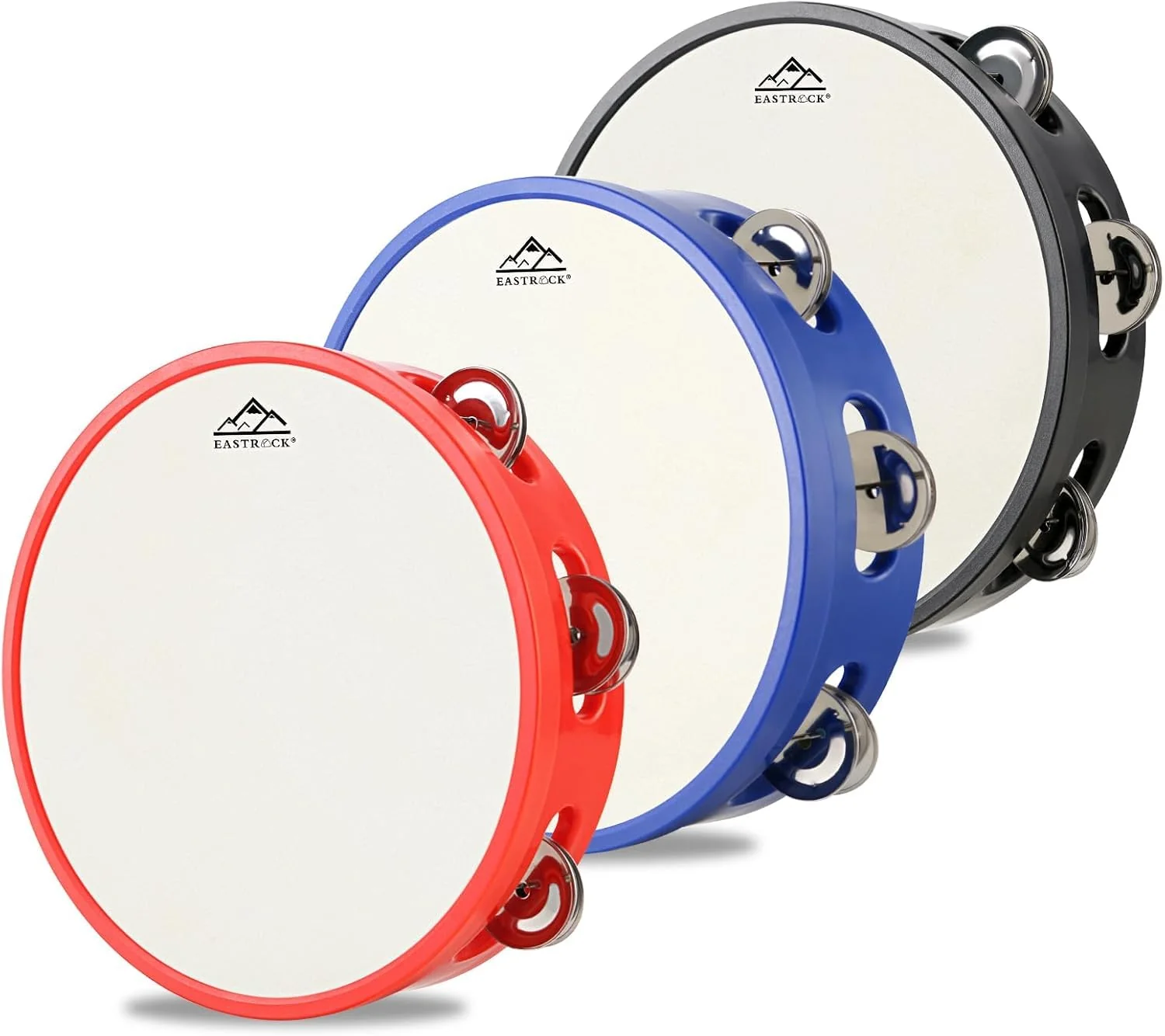 EASTROCK 8 inch Tambourine Hand Held Drum Bell Birch Metal Jingles Percussion Musical Jingles Bell Tambourine Musical Instrument for KTV Party Church 3 PCS Black、White、Blue