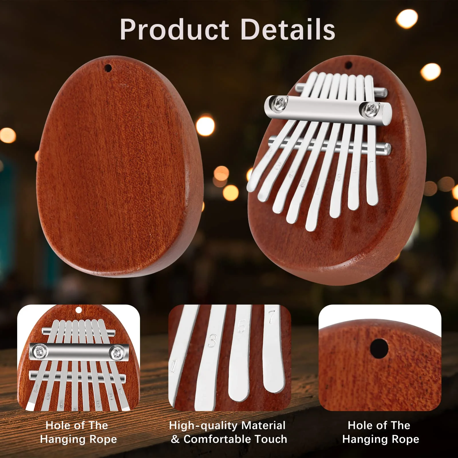 EASTROCK 8 Key Mini Kalimba, Finger Thumb Piano with Accessory Pendant Gift, Exquisite Finger Piano Ornaments Christmas Gift for Kid Adult Beginners woodR - Image 3