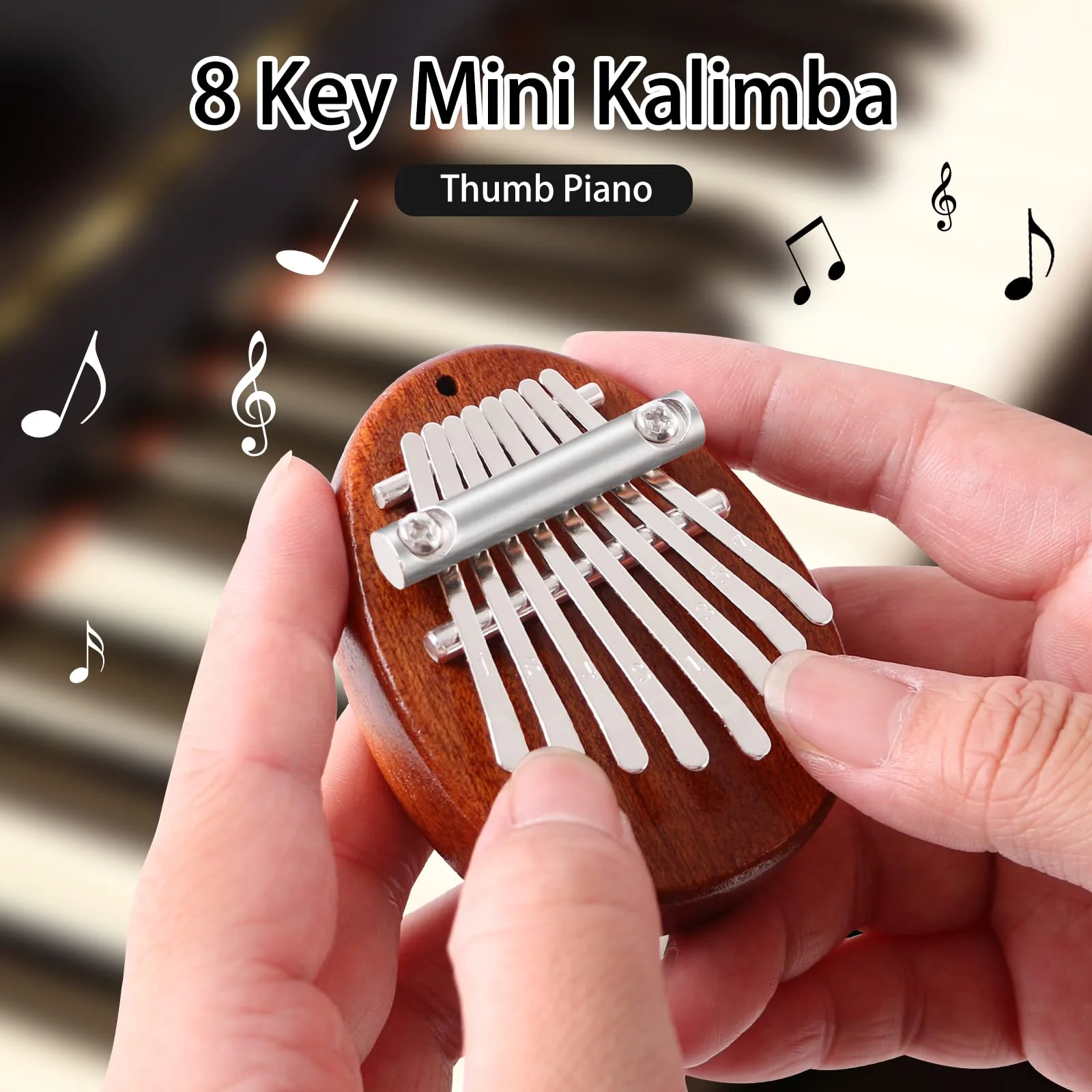 EASTROCK 8 Key Mini Kalimba, Finger Thumb Piano with Accessory Pendant Gift, Exquisite Finger Piano Ornaments Christmas Gift for Kid Adult Beginners woodR - Image 5