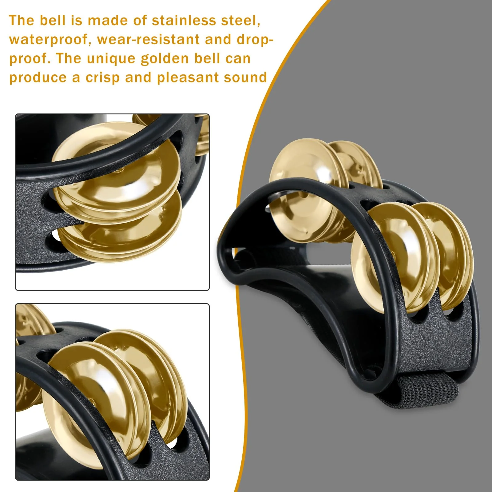 EASTROCK Foot Tambourine Percussion Musical Instrument, Foot Percussion with Steel Jingle Bells for Drum & Guitar Playing Black Golden-1 - Image 4