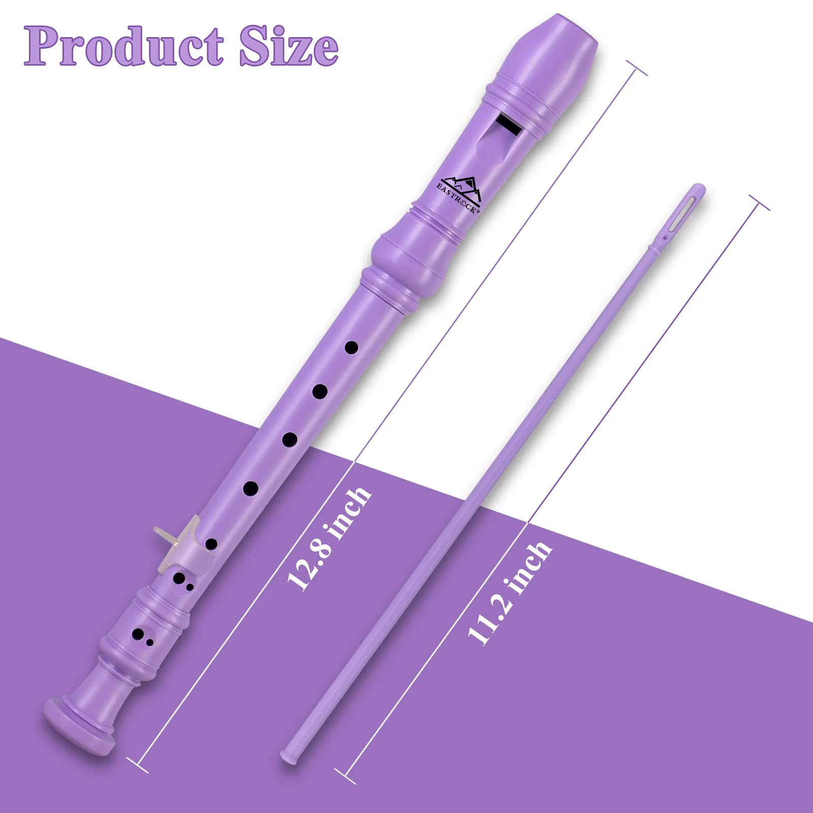 Eastrock Soprano Recorder for Kids Beginners, Recorder Instrument German Style C Key 3 Piece ABS with Cleaning Rod, Fingering Chart, Packing Bag, Thumb Rest Purple - Image 2