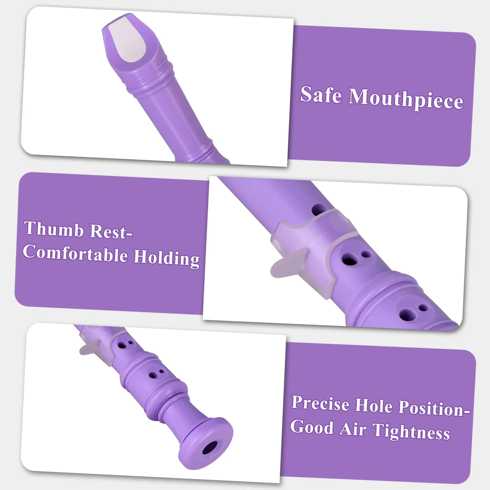 Eastrock Soprano Recorder for Kids Beginners, Recorder Instrument German Style C Key 3 Piece ABS with Cleaning Rod, Fingering Chart, Packing Bag, Thumb Rest Purple - Image 3