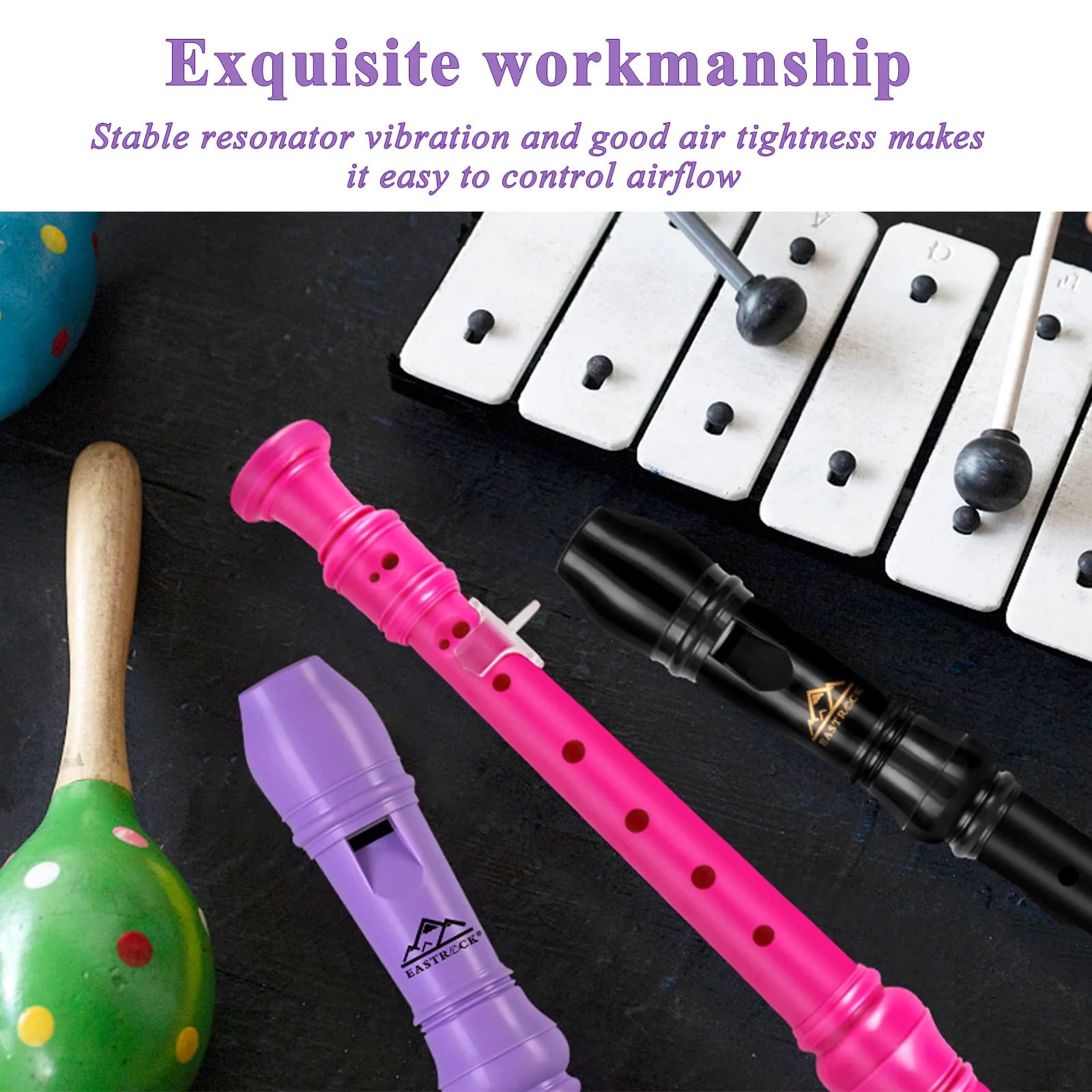 Eastrock Soprano Recorder for Kids Beginners, Recorder Instrument German Style C Key 3 Piece ABS with Cleaning Rod, Fingering Chart, Packing Bag, Thumb Rest Purple - Image 4