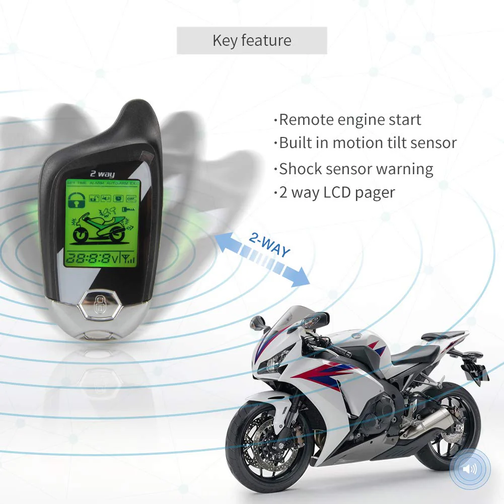 EASYGUARD EM211 2 Way Motorcycle Alarm System with Remote Start Starter Shock Sensor tilt Motion Sensor DC12V LCD Display - Image 6