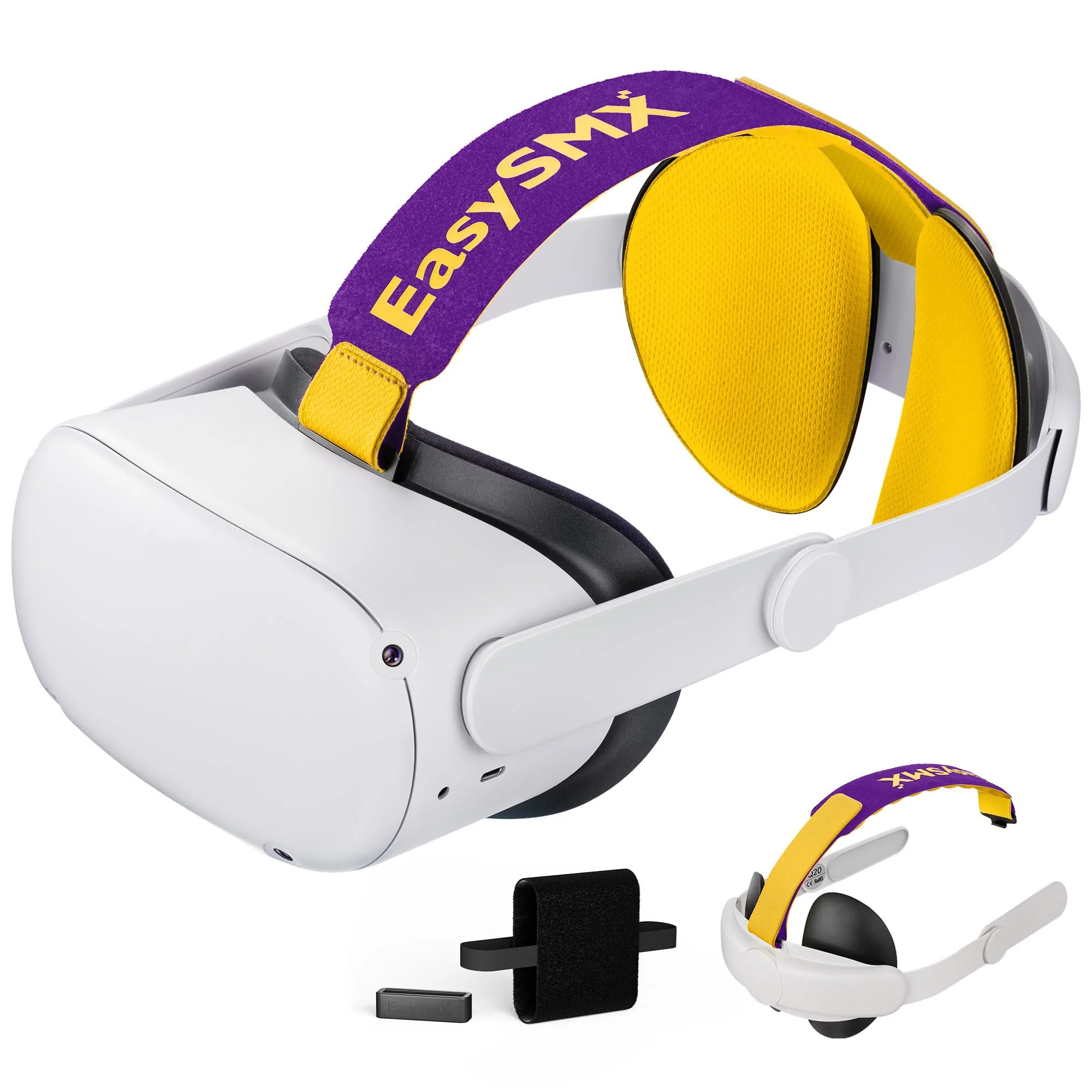 EasySMX Q20 Headset Strap for Quest 2 - Accessories for Quest 2 - Lite Design for Improved Comfort Support, Heat Dissipating Materials, Rebust Side Straps, Easy to Install - Power Bank Strap Included