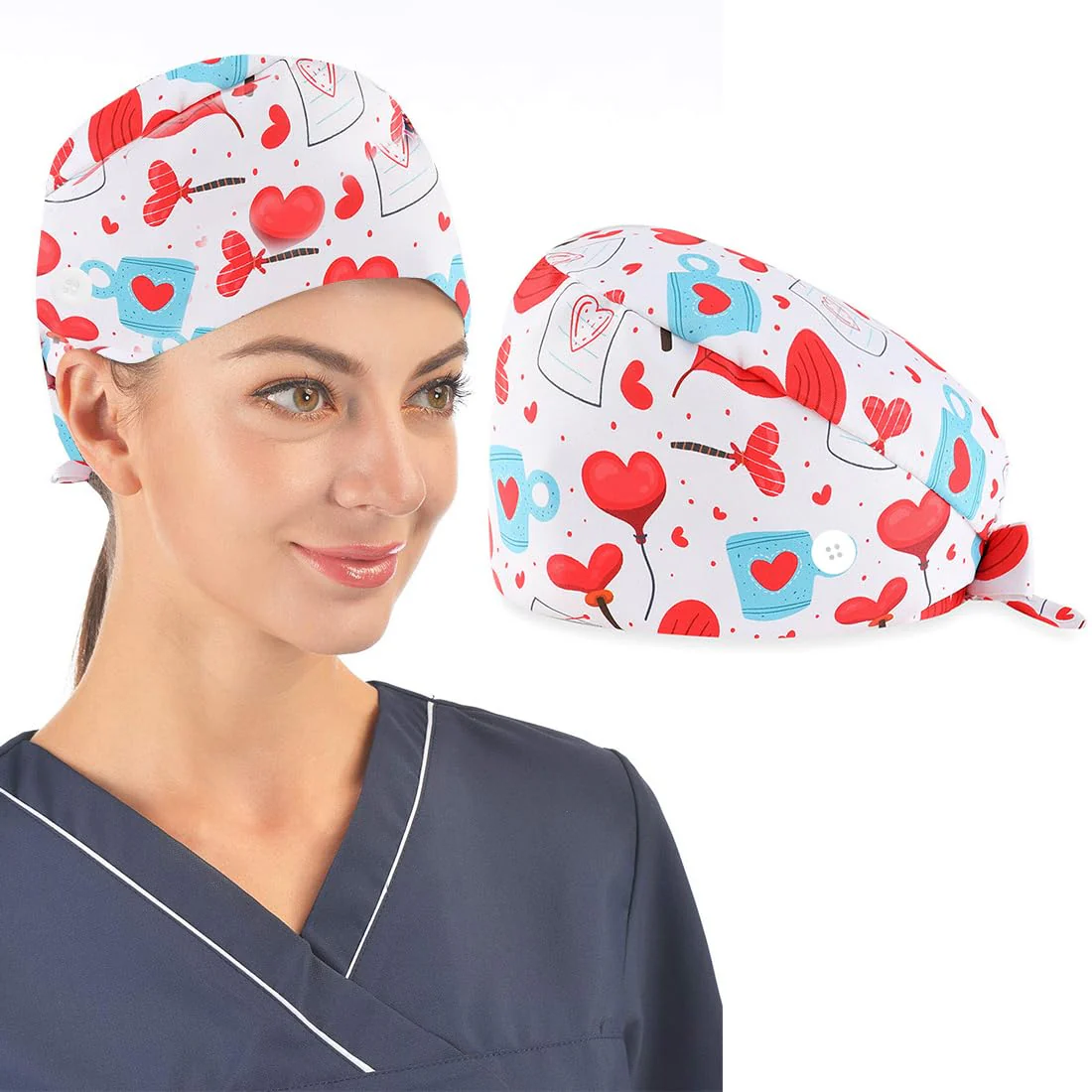 EAVUYIS 1 x surgical cap, fabric, surgical caps, women, robin hat, surgical cap, adjustable with button, work cap, cotton print, sick nurse cap, unisex dust cap