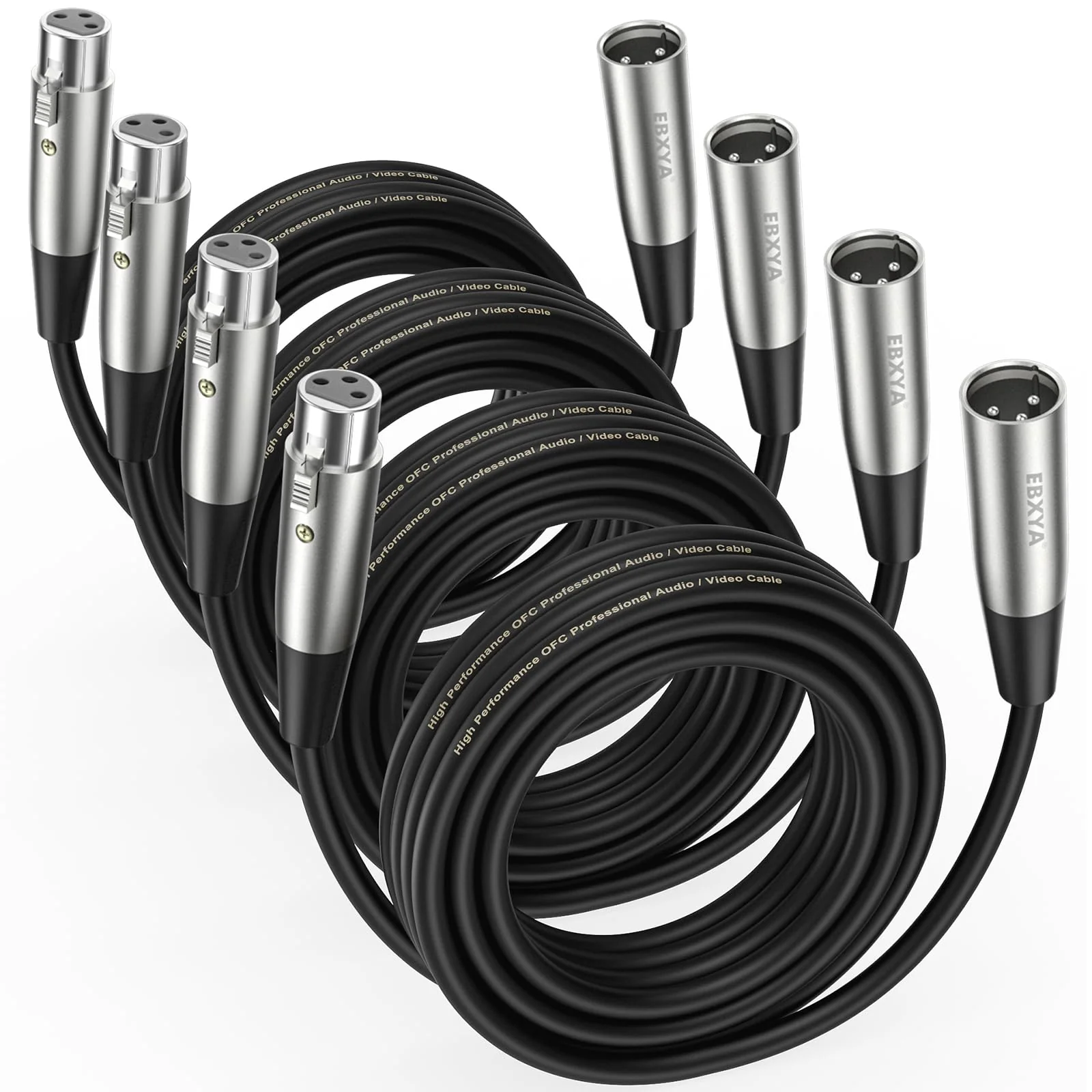 EBXYA XLR Cable 15ft 4 Packs - Premium Balanced XLR Male to Female Microphone Cable, Black 15 Feet 4 Pack