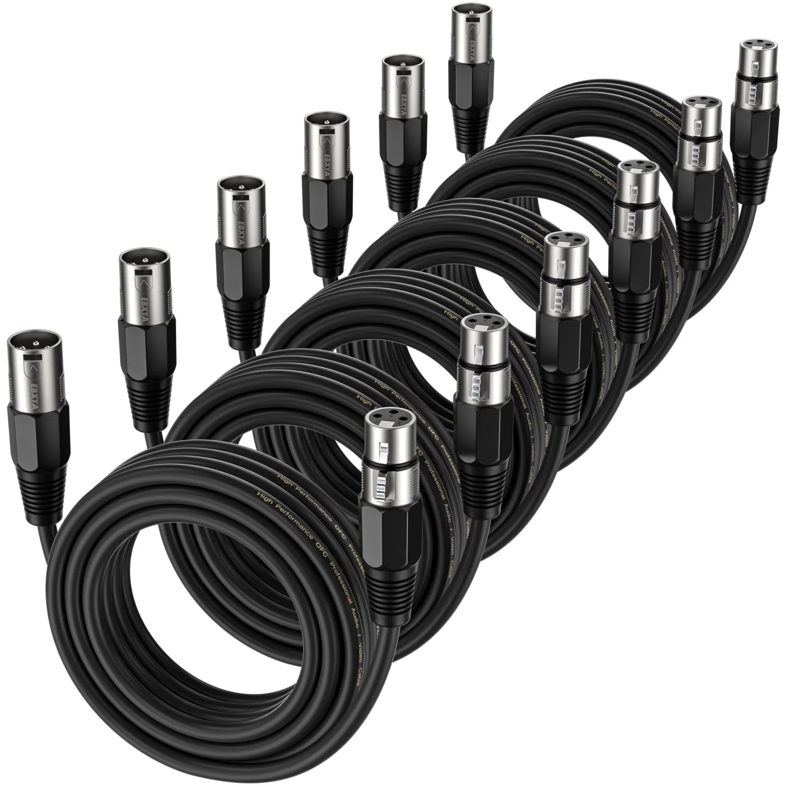 EBXYA XLR Cable 2ft 6 Packs - Balanced Microphone Cable with 3-Pin XLR Male to Female Mic Speaker Cable, Black 2 Feet 6 Pack