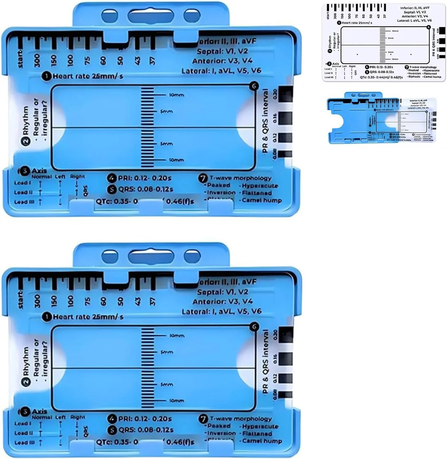 ECG 7 Step Ruler, ECG 7 Step Ruler for ECG/EKG Interpretation, ECG Ruler Plastic Ruler Measuring Tool, ECG Ruler Transparent, ECG Ruler Pocket etcard, Easy-to-Carry ECG Ruler (2 Pieces (with box))