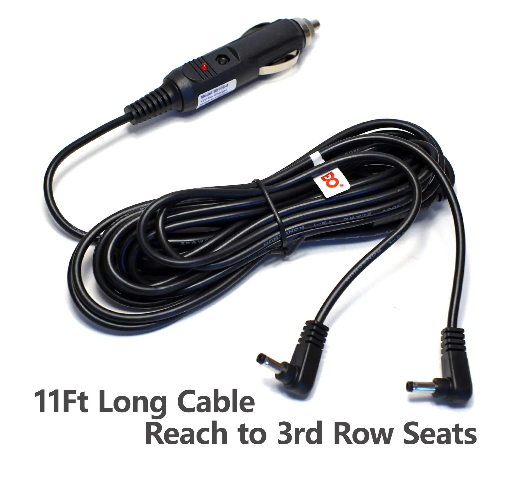 EDO Tech 11' Long Dc Vehicle Adapter Car Charger Power Cord for All Sylvania Insignia 7" 9" 11" Dual Screen Portable DVD Player - Image 2