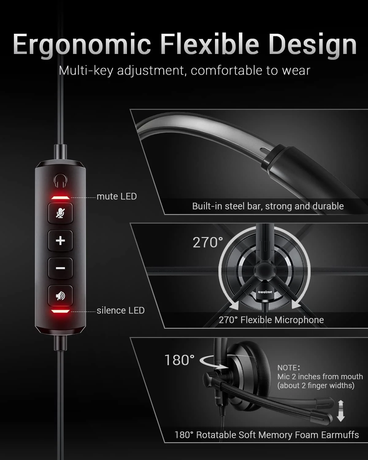 EH05-U Wired USB Headset with Noise Cancelling Microphone for PC Laptop - Headphones with In-Line Control, Lightweight, Enhanced Sound & MIC Mute USB-A Black - Image 4