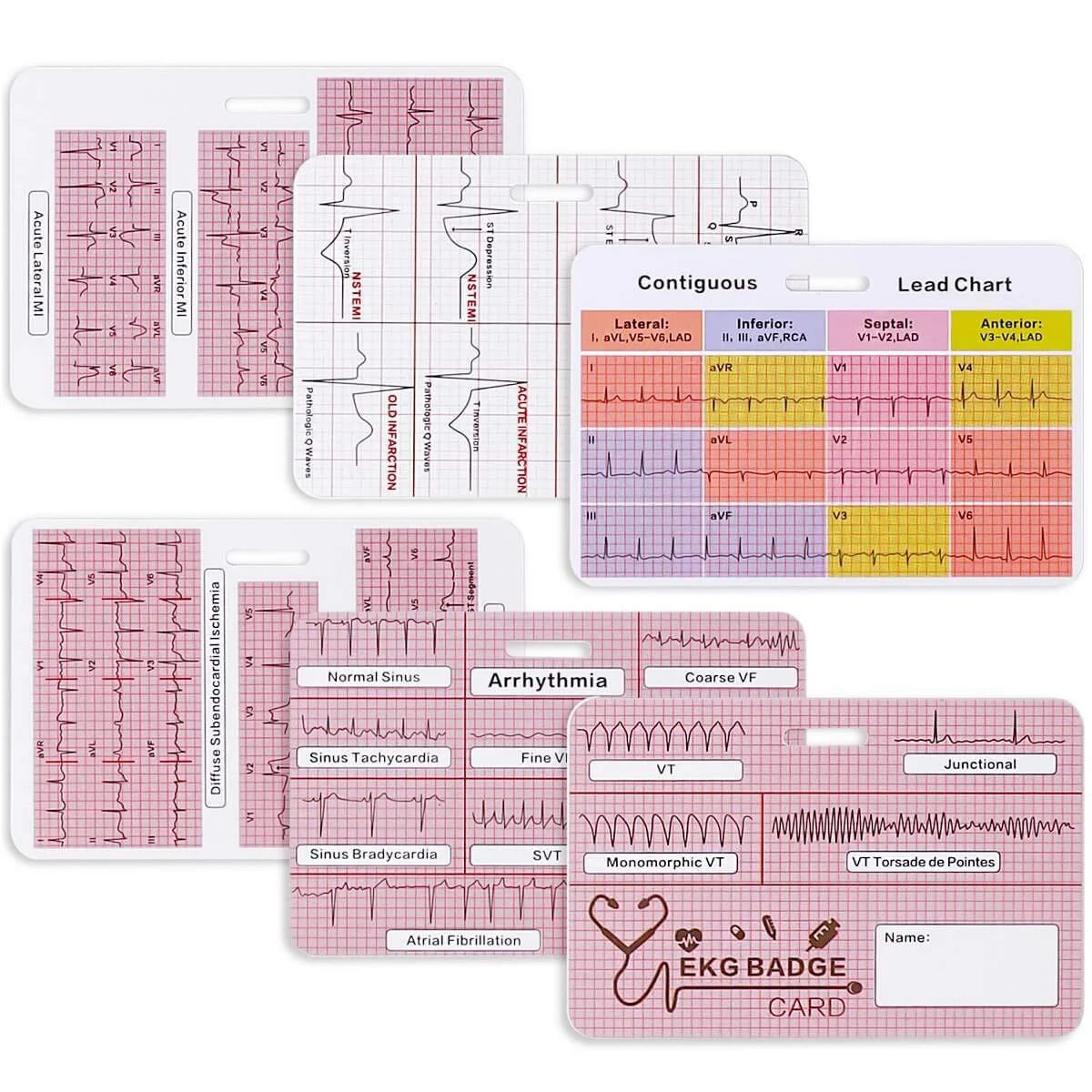EKG Badge Card EKG Badge Buddy Nursing Reference Interpretation ECG Ruler Measurement Cardiac, Cheat Sheet Nurse Accessories for Work Stemi Telemetry Interpretation 12 Lead ECG Rate Pocket Cards