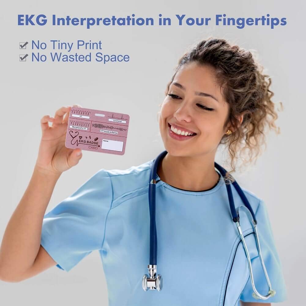 EKG Badge Card EKG Badge Buddy Nursing Reference Interpretation ECG Ruler Measurement Cardiac, Cheat Sheet Nurse Accessories for Work Stemi Telemetry Interpretation 12 Lead ECG Rate Pocket Cards - Image 2