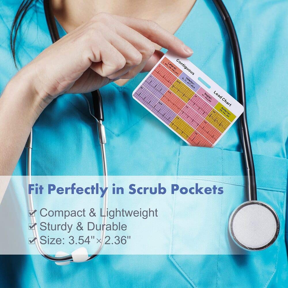 EKG Badge Card EKG Badge Buddy Nursing Reference Interpretation ECG Ruler Measurement Cardiac, Cheat Sheet Nurse Accessories for Work Stemi Telemetry Interpretation 12 Lead ECG Rate Pocket Cards - Image 4