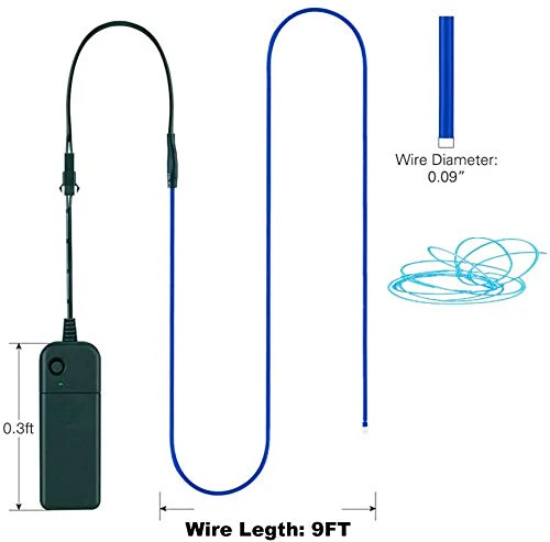 EL Wire 5 Pack, 9ft Neon Light Wire Noise Reduction with Battery Pack(Green, Blue, Red, White, Pink)… (9ft) - Image 6