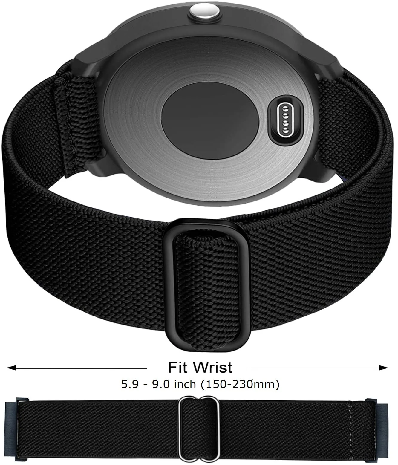 Elastic Bands for Garmin Venu/Sq/Sq 2/Forerunner 245/645 Music Watch Bands, Garmin Vivoactive 5 Bands, 20mm Nylon Sport Wristband for Garmin Vivomove HR/Sport,Vivoactive 3 Men Women Black+Green+Gray - Image 4