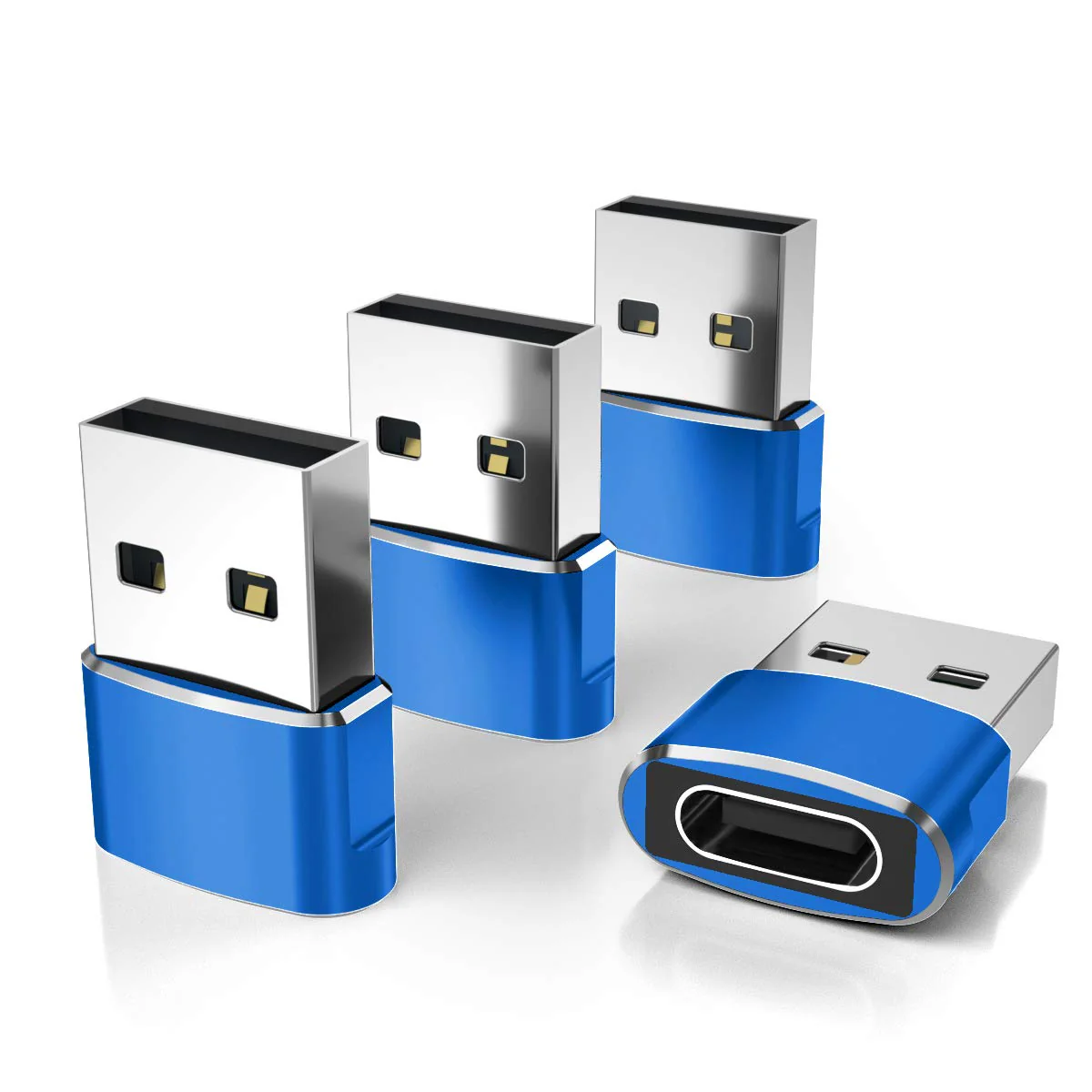 Elebase USB to USB C Adapter 4 Pack,Type C Female to USB A Male Charger Connector for Apple iPhone 16 15 14 13,iWatch 10,iPad 8 8th 9 9th 10th Air 4th 5 Mini 6 Generation,Samsung Galaxy Z Flip S24 S23 Blue