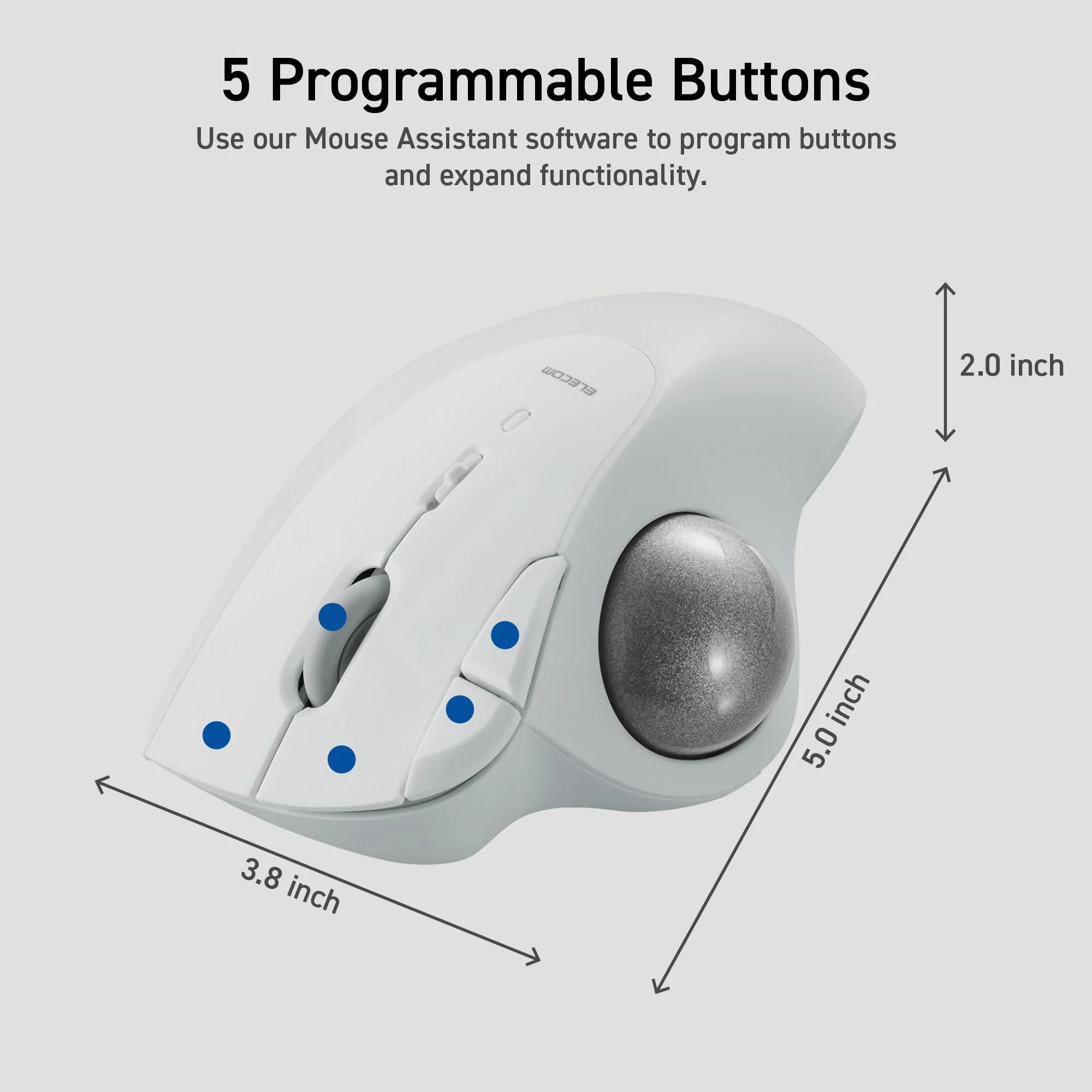 ELECOM Ergonomic Comfort Design Trackball IST Bluetooth 5.3, Smooth Tracking with Ruby Ball Bearing, 36mm Ball, Thumb Control, Compatible for Windows, PC, Mac, iPadOS, and Android White (M-IT10BRWH) - Image 10