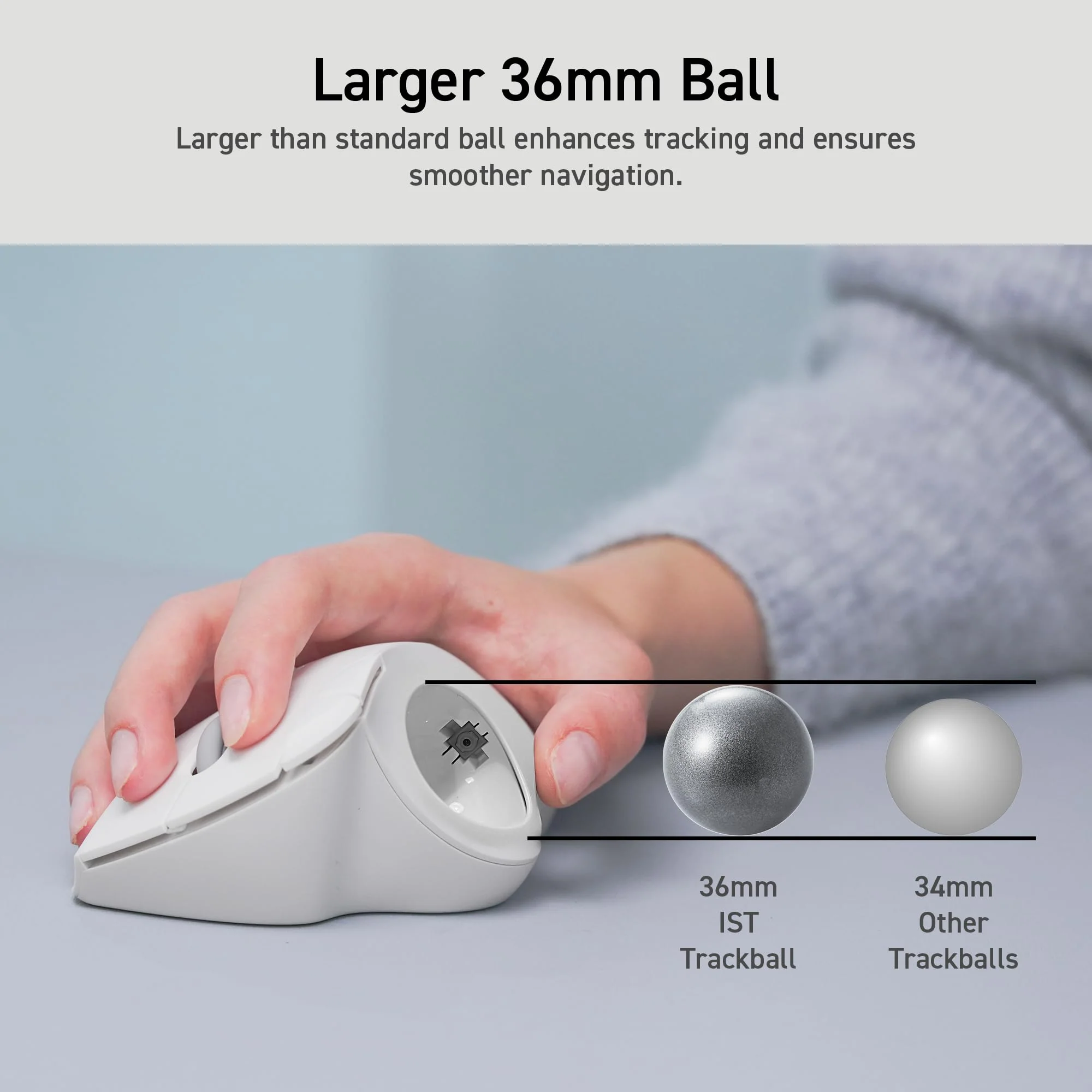 ELECOM Ergonomic Comfort Design Trackball IST Bluetooth 5.3, Smooth Tracking with Ruby Ball Bearing, 36mm Ball, Thumb Control, Compatible for Windows, PC, Mac, iPadOS, and Android White (M-IT10BRWH) - Image 6