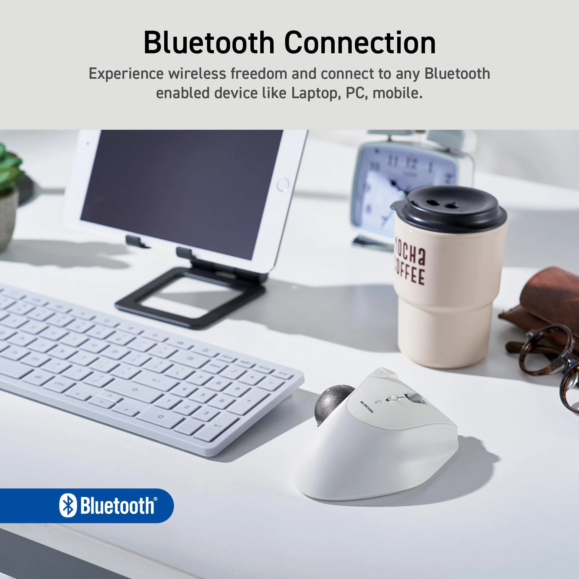 ELECOM Ergonomic Comfort Design Trackball IST Bluetooth 5.3, Smooth Tracking with Ruby Ball Bearing, 36mm Ball, Thumb Control, Compatible for Windows, PC, Mac, iPadOS, and Android White (M-IT10BRWH) - Image 9