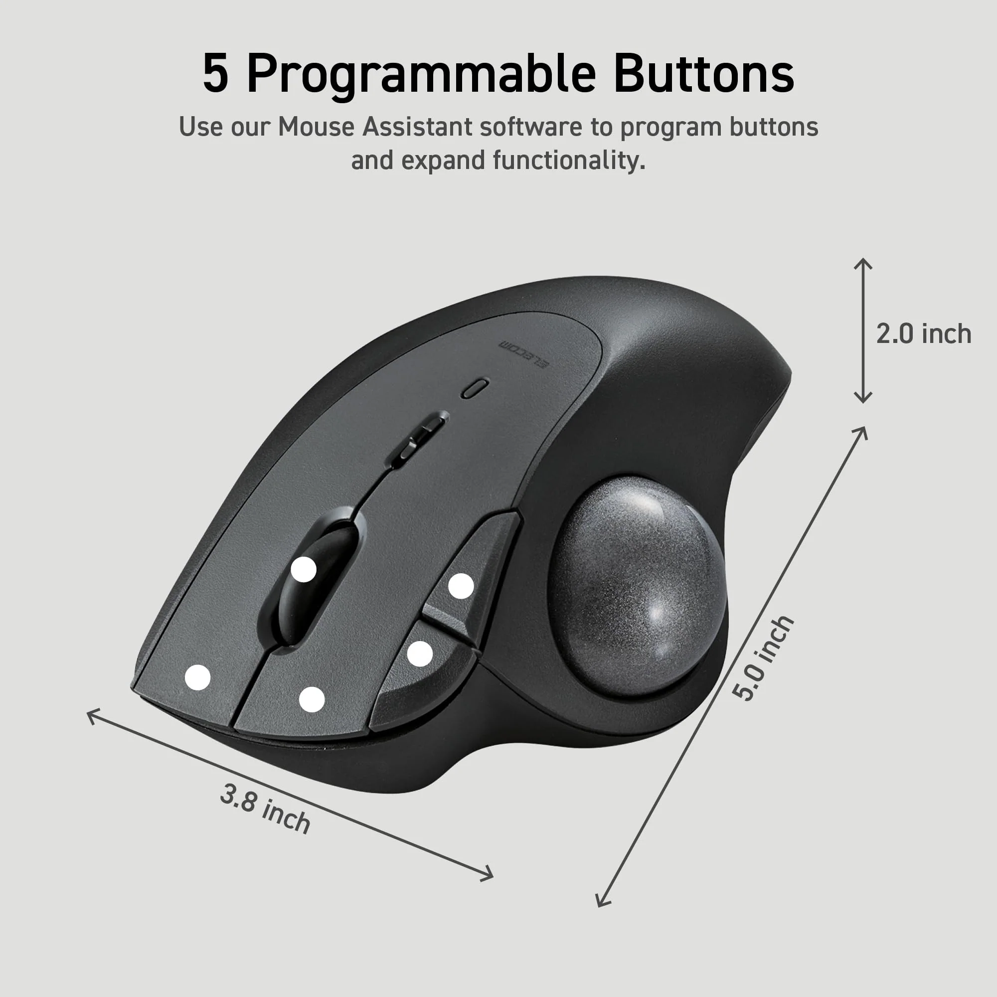 ELECOM Ergonomic Comfort Design Trackball IST Bluetooth 5.3, Super-Smooth Tracking with Roller Ball Bearing, 36mm Ball, Thumb control, Compatible for Windows, PC, Mac, iPadOS, and Android (M-IT11BRBK) Black - Image 10