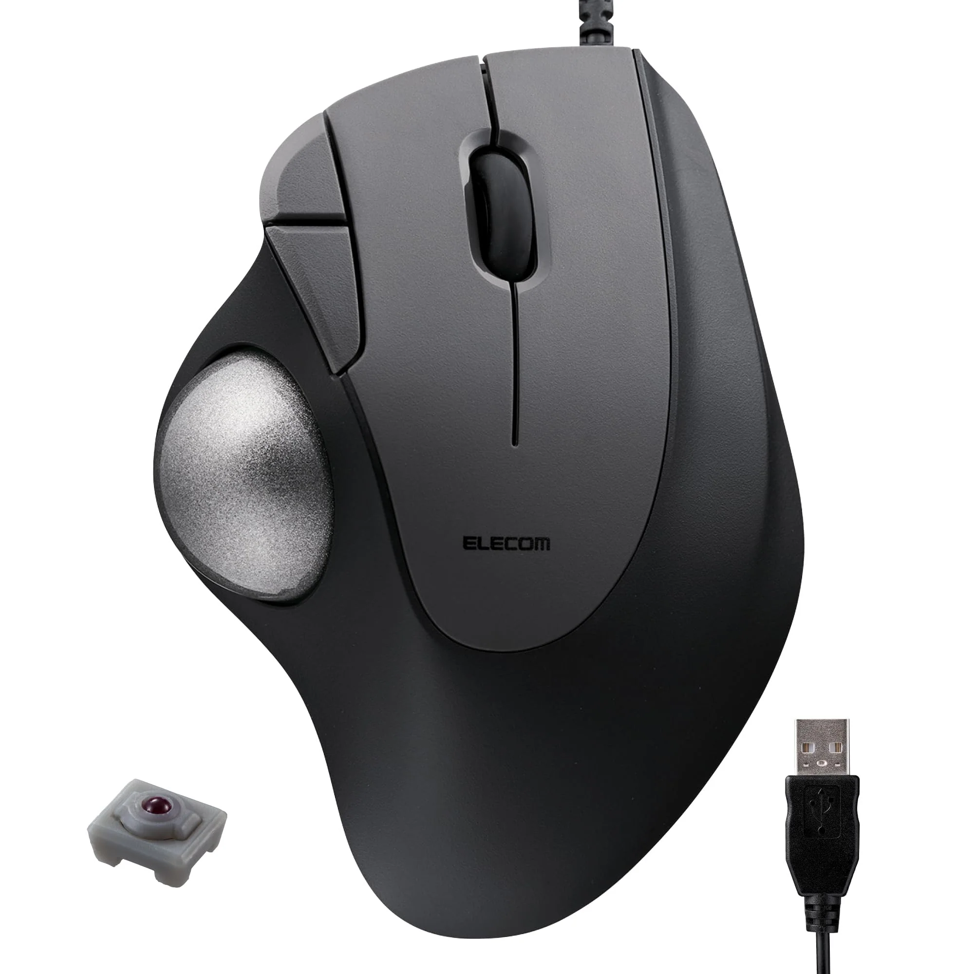 ELECOM Ergonomic Comfort Design Trackball IST Wired USB-A Connection, Smooth Tracking with Ruby Ball Bearing, 36mm Ball, Thumb Control, Compatible for Windows, PC, and Mac Black (M-IT10URBK)