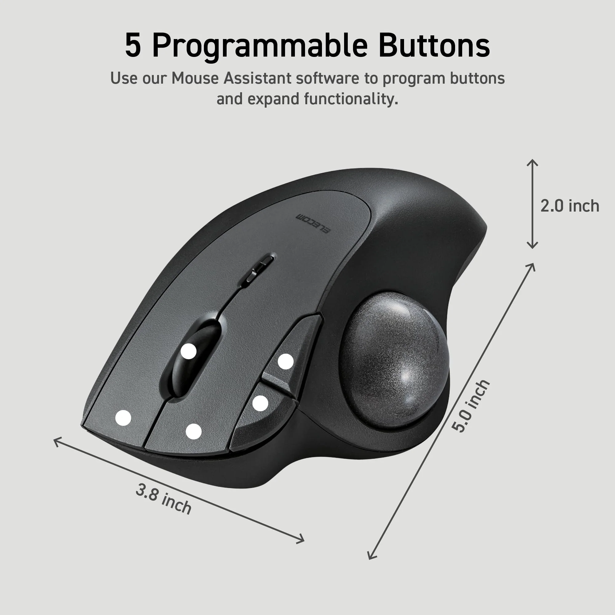ELECOM Ergonomic Comfort Design Trackball IST Wireless 2.4GHz Connect, Super-Smooth Tracking with Roller Ball Bearing, 36mm Ball, Thumb Control, Compatible for Windows, PC, and Mac Black (M-IT11DRBK) USB-Wireless - Image 10