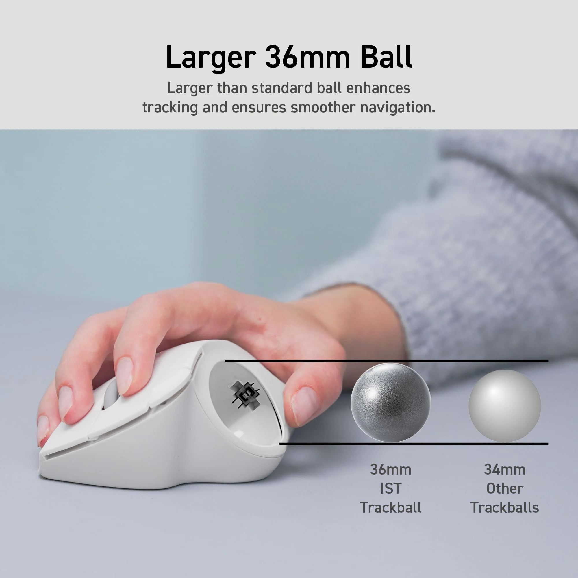 ELECOM Ergonomic Comfort Design Trackball IST Wireless 2.4GHz Connect, Super-Smooth Tracking with Roller Ball Bearing, 36mm Ball, Thumb Control, Compatible for Windows, PC, and Mac Black (M-IT11DRBK) USB-Wireless - Image 7