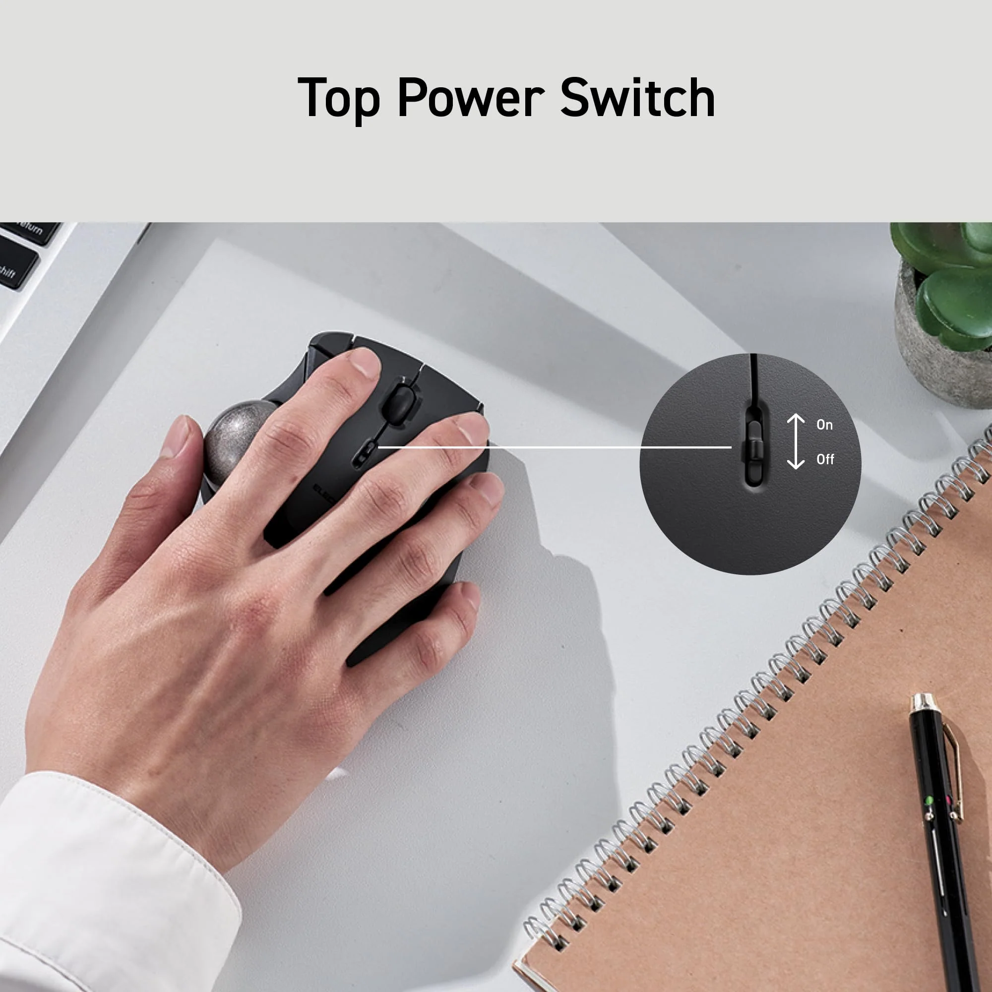 ELECOM Ergonomic Comfort Design Trackball IST Wireless 2.4GHz Connect, Super-Smooth Tracking with Roller Ball Bearing, 36mm Ball, Thumb Control, Compatible for Windows, PC, and Mac Black (M-IT11DRBK) USB-Wireless - Image 9