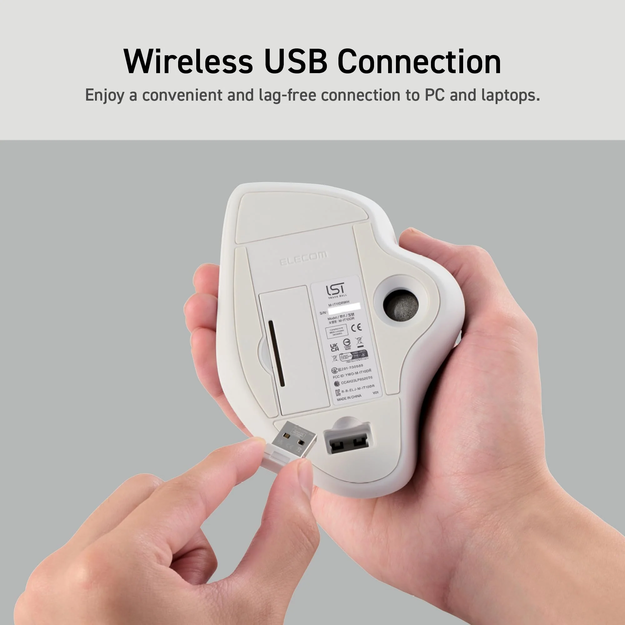 ELECOM Ergonomic Comfort Design Trackball IST Wireless 2.4GHz Connect, Super-Smooth Tracking with Roller Ball Bearing, 36mm Ball, Thumb Control, Compatible for Windows, PC, and Mac White (M-IT11DRWH) USB-Wireless - Image 6
