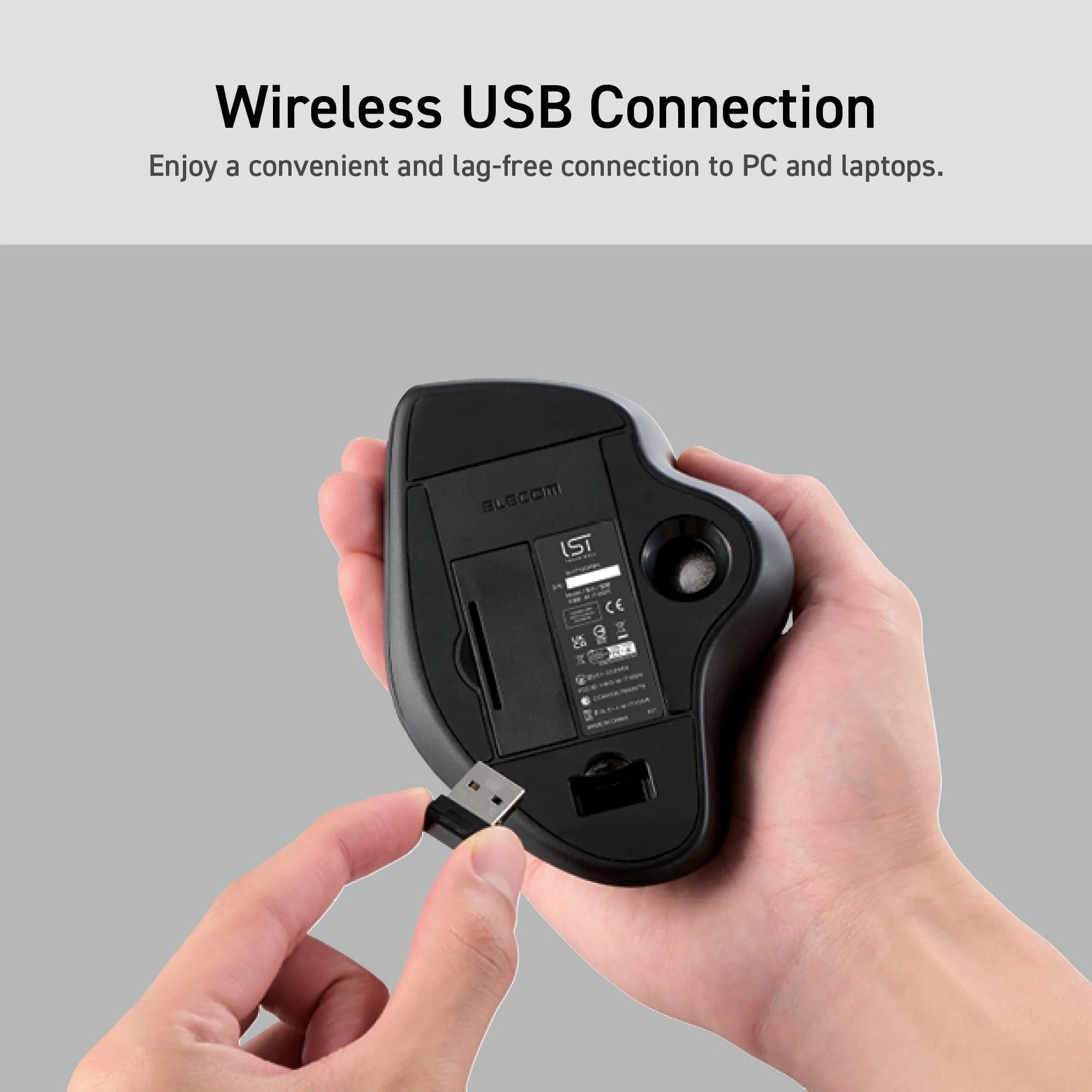 ELECOM Ergonomic Comfort Design Trackball IST Wireless 2.4GHz Connection, Smooth Tracking with Ruby Ball Bearing, 36mm Ball, Thumb Control, Compatible for Windows, PC, and Mac Black (M-IT10DRBK) USB-Wireless - Image 6