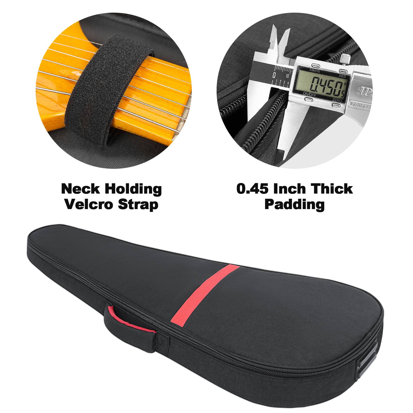 Electric Guitar Bag 11mm Thick Padded Electric Guitar Gig Bag, 39 Inch Electric Guitar Case Backpack with Neck Strap and Pocket, Black Black/Red Strip(Triangle) - Image 4