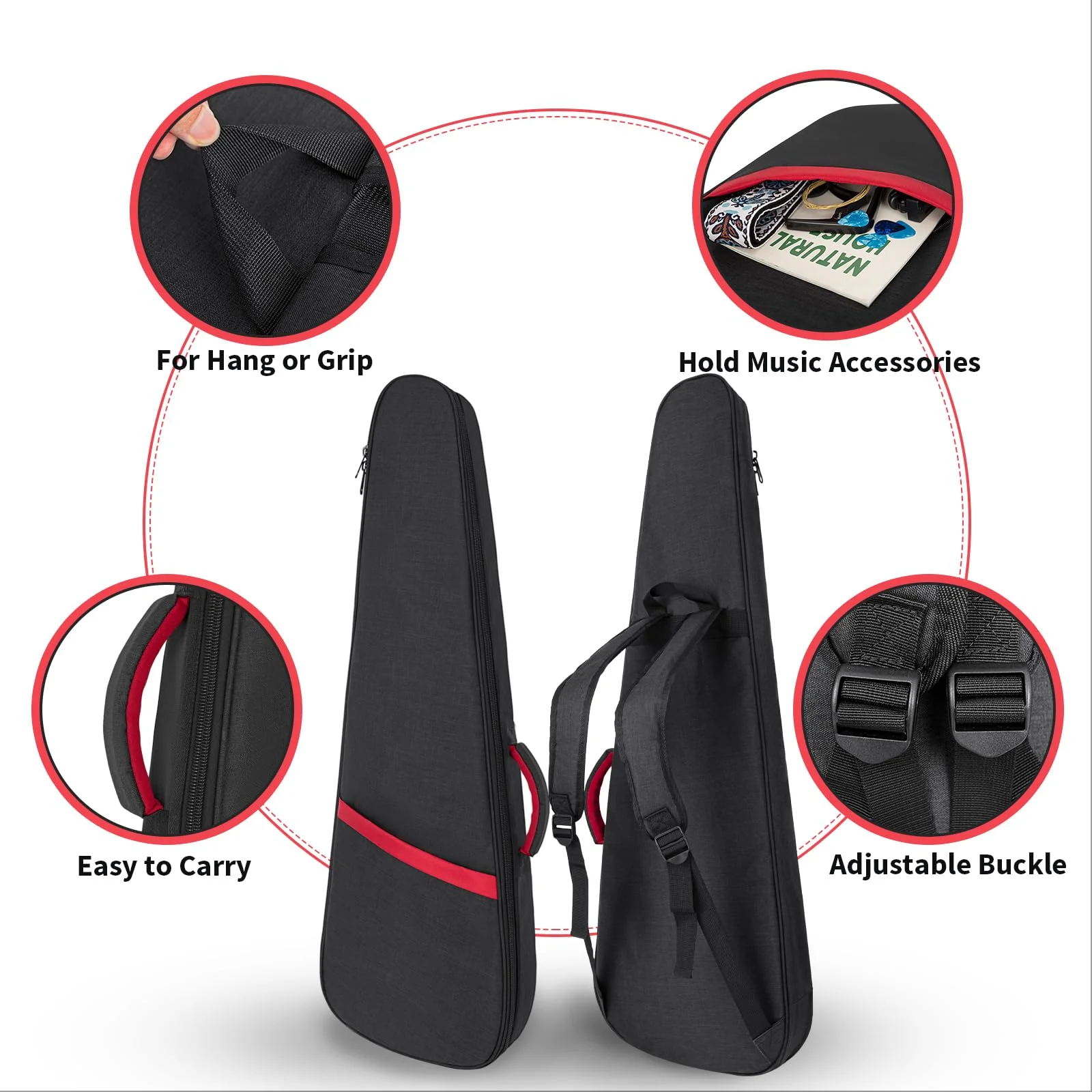 Electric Guitar Bag 11mm Thick Padded Electric Guitar Gig Bag, 39 Inch Electric Guitar Case Backpack with Neck Strap and Pocket, Black Black/Red Strip(Triangle) - Image 5
