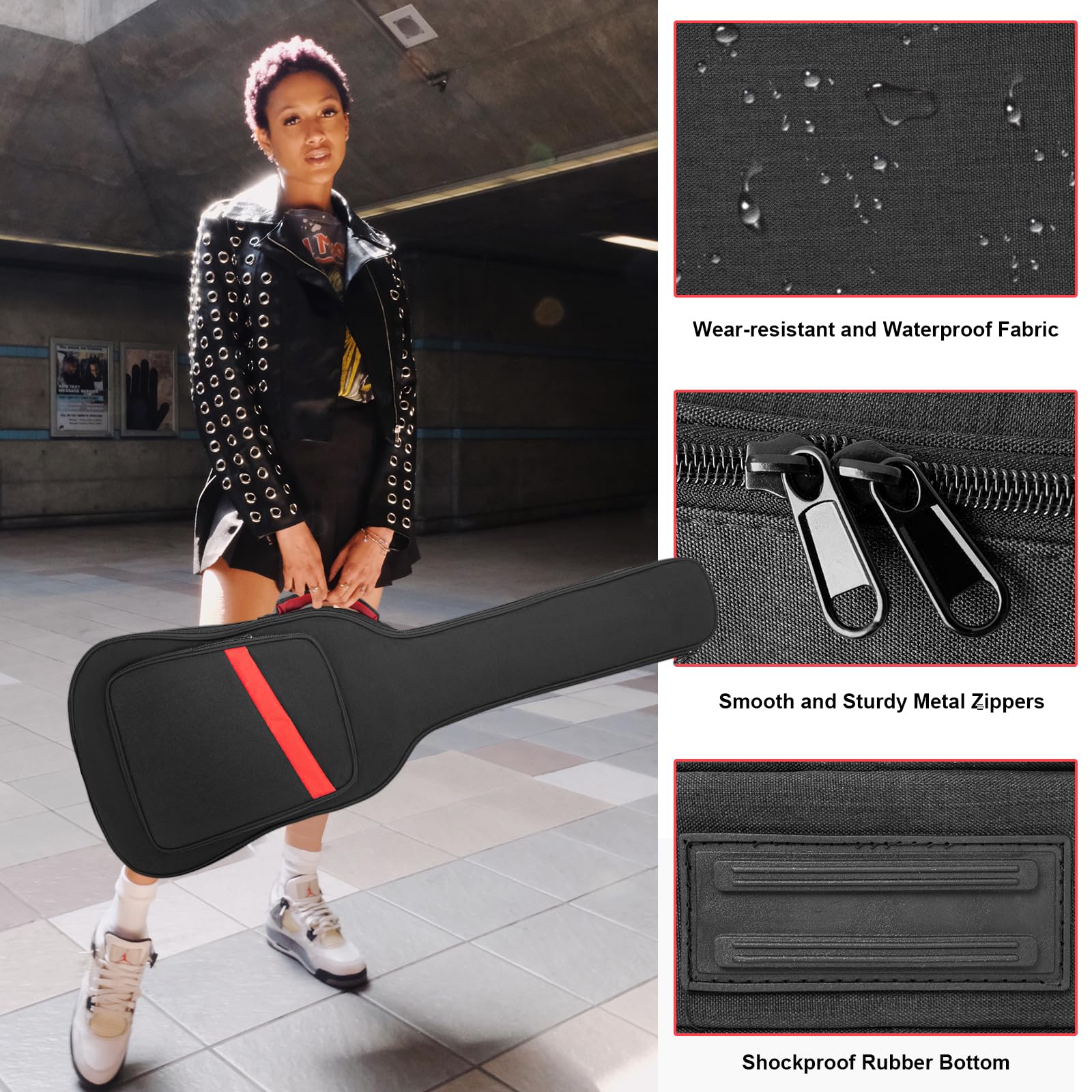 Electric Guitar Bag 7mm Padding Electric Guitar Case, 39 Inch Electric Guitar Gig Bag Backpack with Neck Strap and Pockets, Black Electric Guitar Bag - Image 2