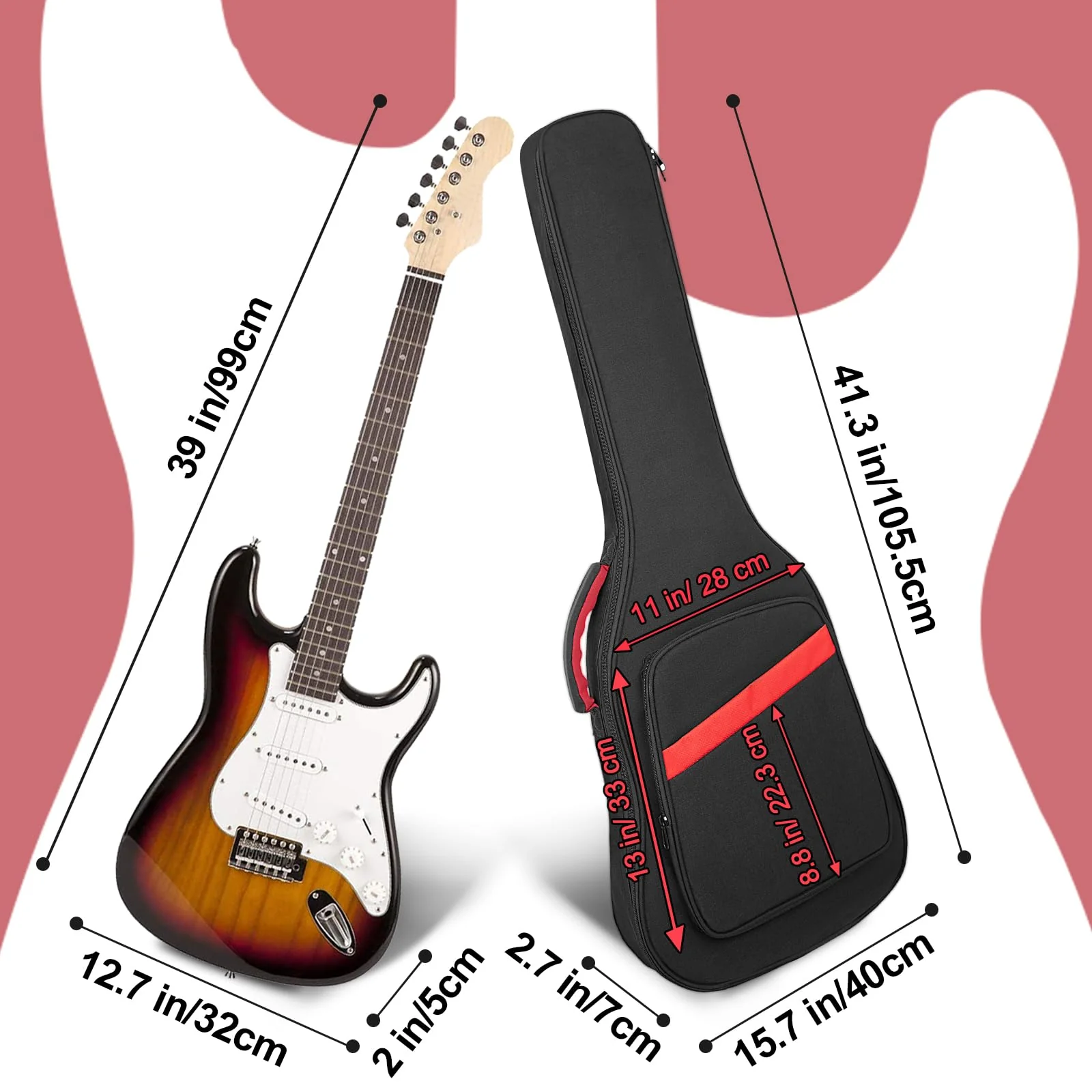 Electric Guitar Bag 7mm Padding Electric Guitar Case, 39 Inch Electric Guitar Gig Bag Backpack with Neck Strap and Pockets, Black Electric Guitar Bag - Image 3
