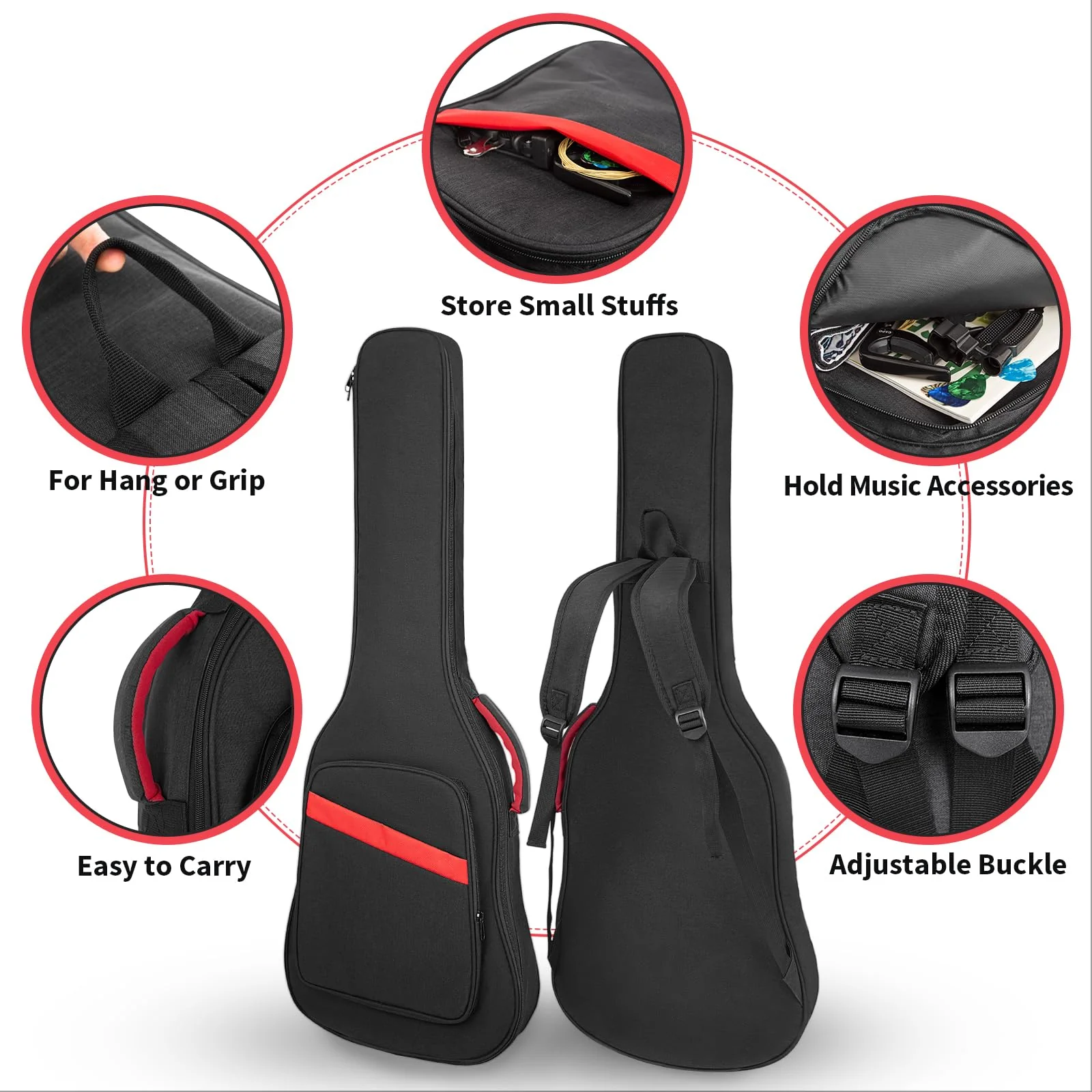 Electric Guitar Bag 7mm Padding Electric Guitar Case, 39 Inch Electric Guitar Gig Bag Backpack with Neck Strap and Pockets, Black Electric Guitar Bag - Image 5