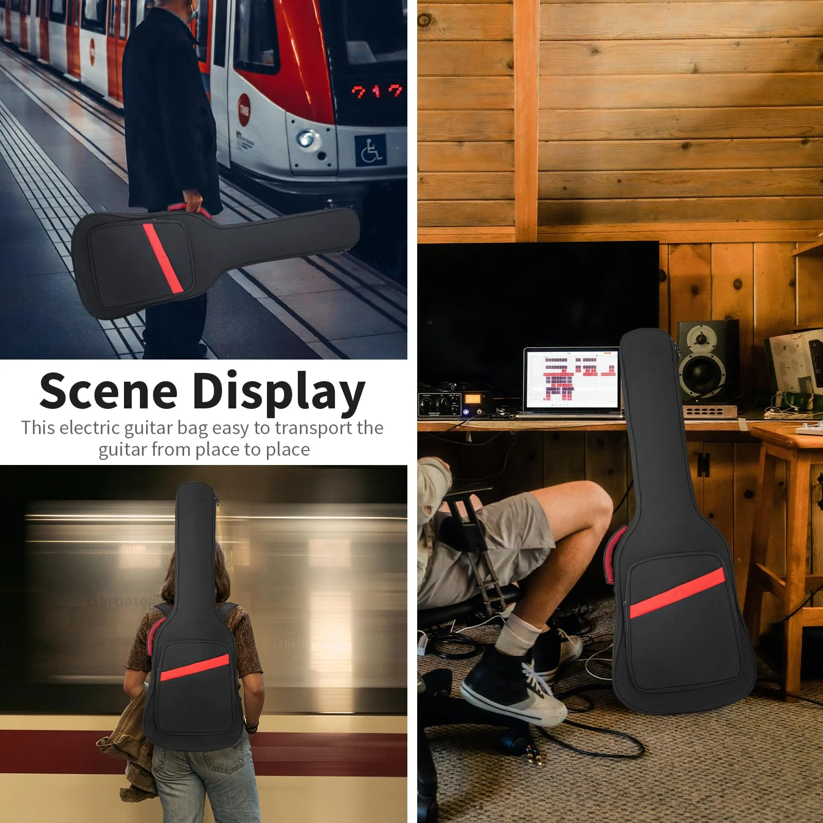 Electric Guitar Bag 7mm Padding Electric Guitar Case, 39 Inch Electric Guitar Gig Bag Backpack with Neck Strap and Pockets, Black Electric Guitar Bag - Image 6