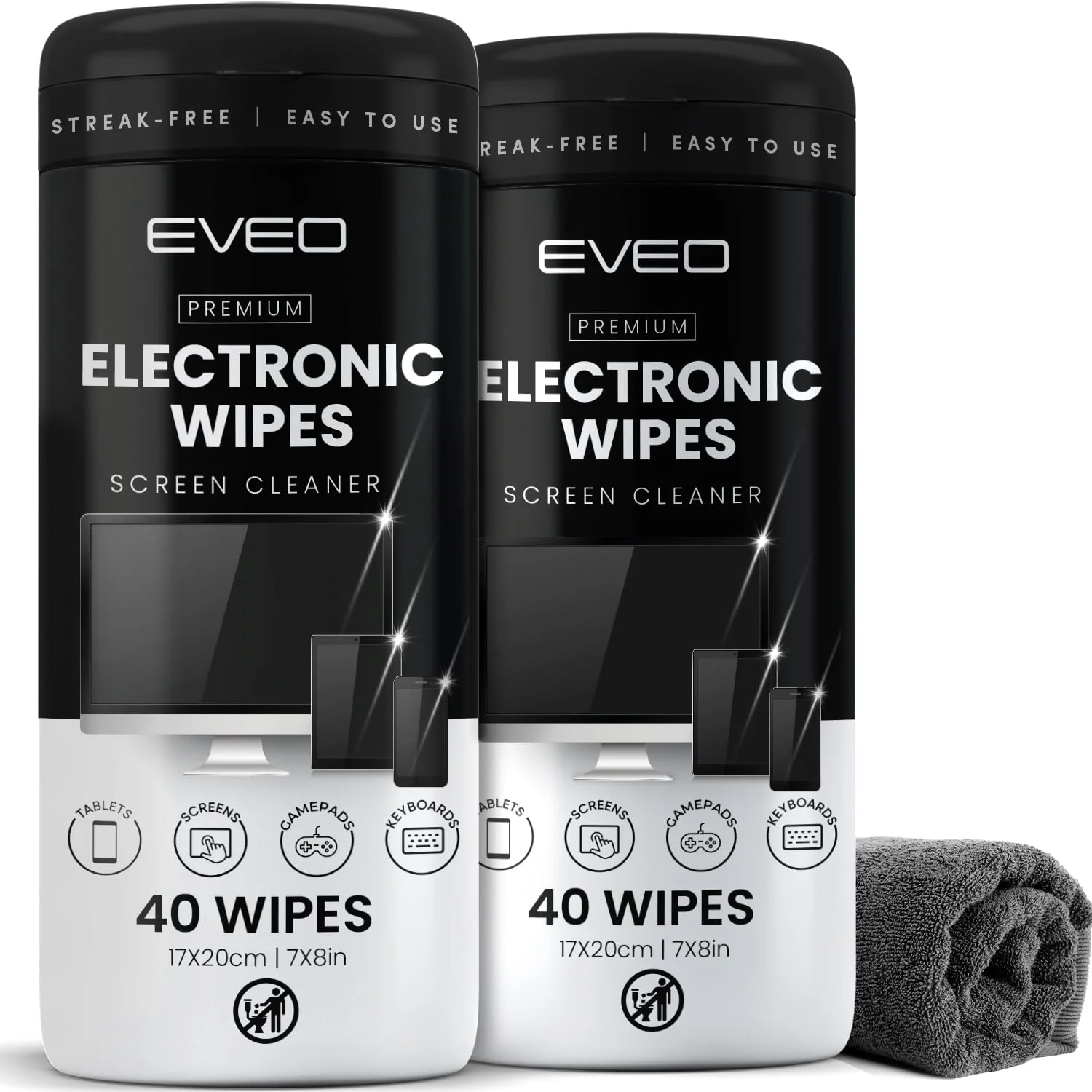 Electronic Wipes Screen Cleaner Streak-Free [2 Pack x40] Computer Screen Wipes, TV Screen Cleaner Wipes, Monitor Wipes for Smart TV, Laptop, iPhone, ipad and more - [Microfiber Cloth + 80 Wipes] 3 Piece Set
