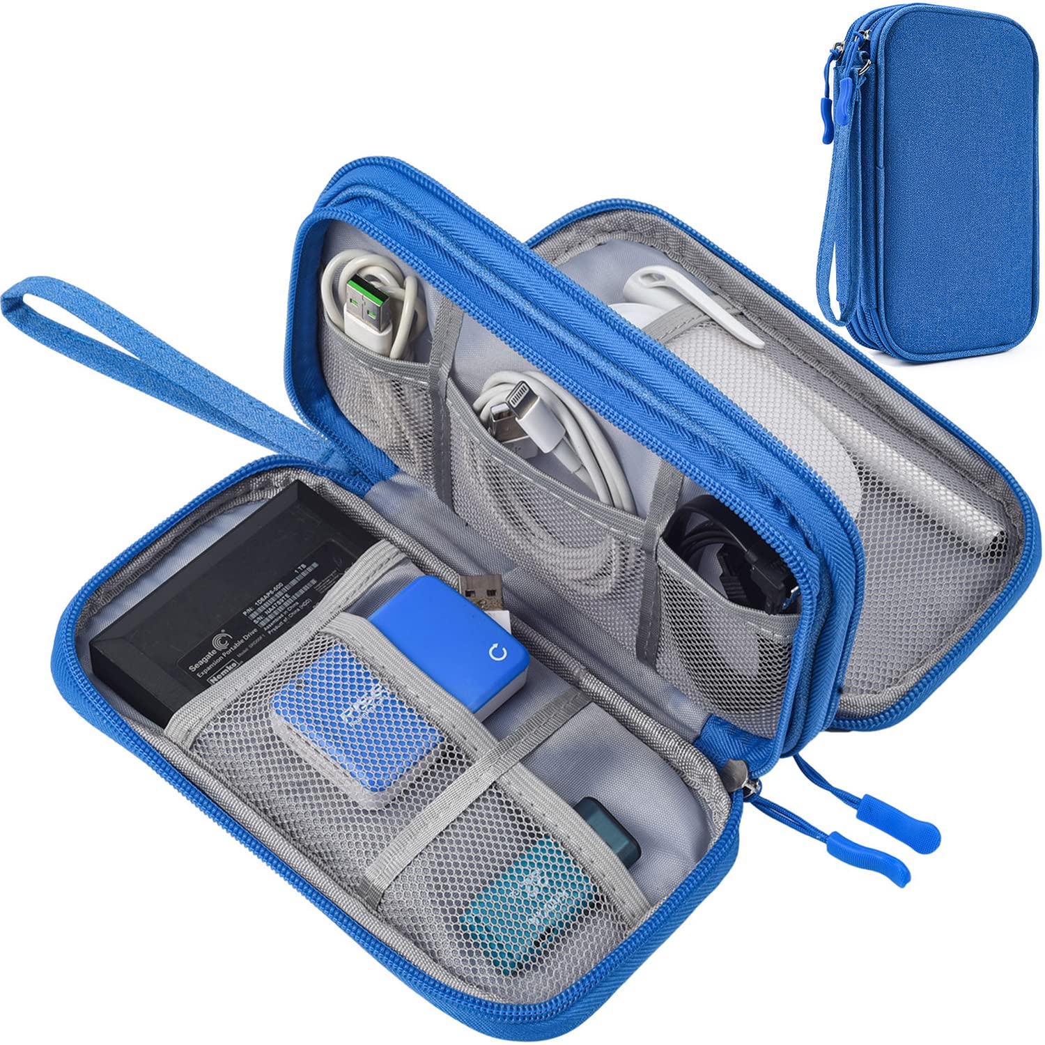 Electronics Accessories Organizer Pouch Bag, Electronic Organizer Travel Case Cable Organizer Electronics Accessories Bag for Cable, Charger, SD Card, Business Travel Gadget Bag (Blue) Double Layer - Blue