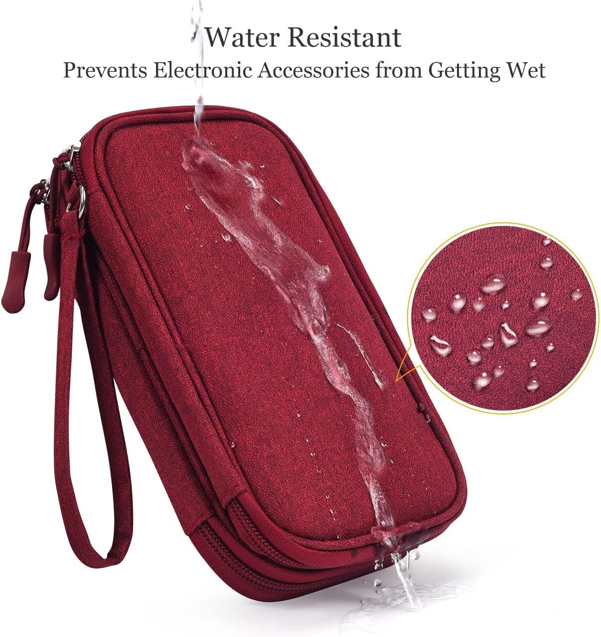 Electronics Accessories Organizer Pouch Bag, Travel Universal Organizer for Cable, Charger, Phone, SD Card, Business Travel Gadget Bag (Wine Red) Double Layer - Wine Red - Image 6