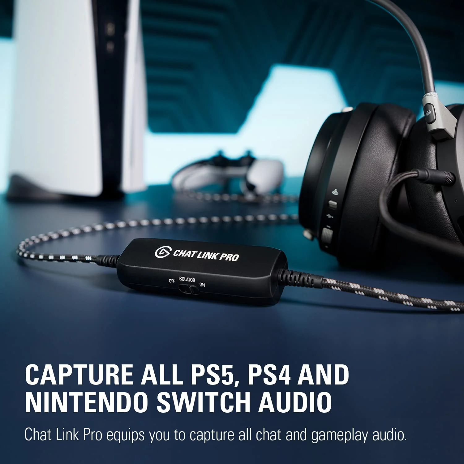 Elgato Chat Link Pro - Audio Adapter, for PS5, PS4, Nintendo Switch, Capture Voice Chat, Gameplay Sound, Extra Long Cable, Black - Image 2