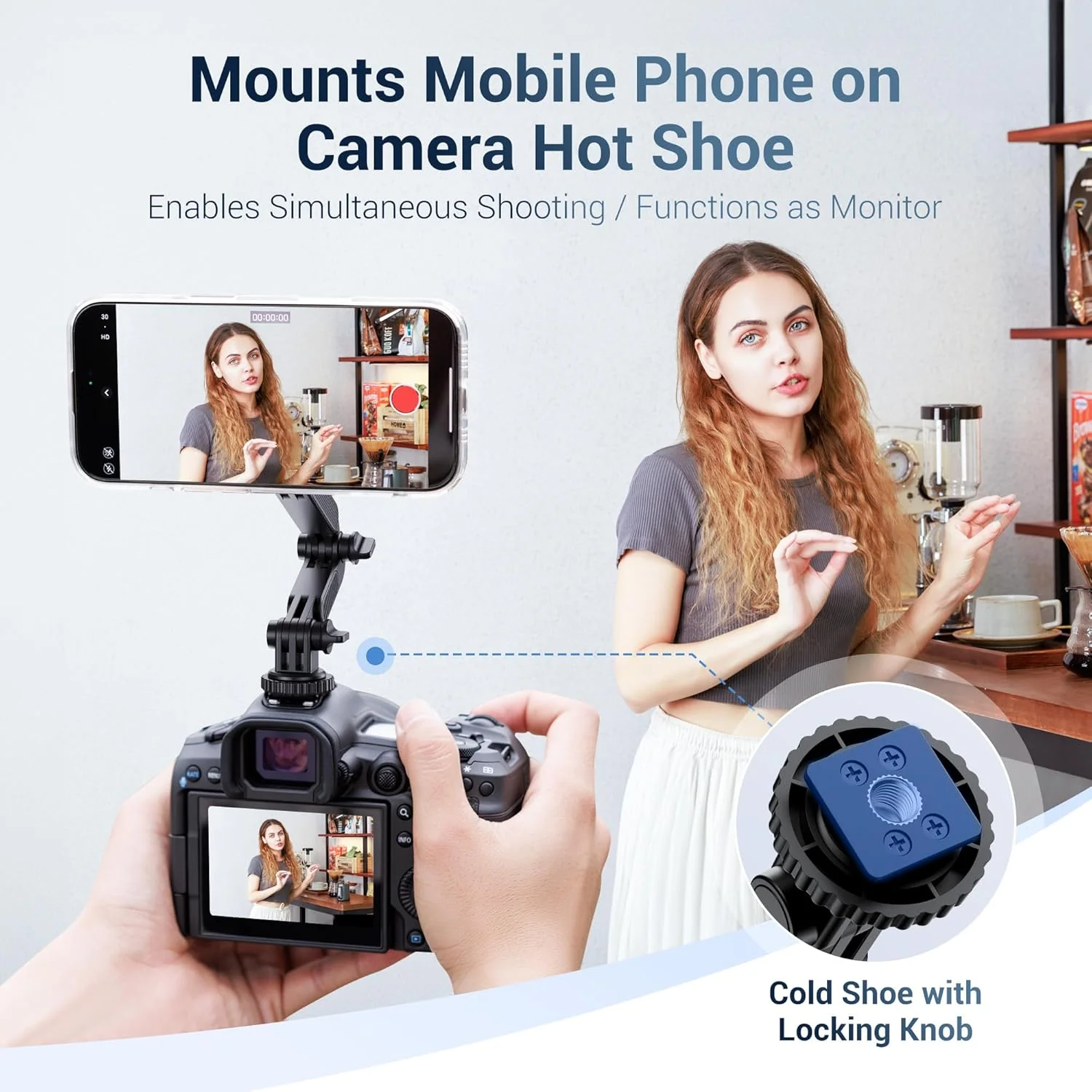 elitehood Magnetic Phone Tripod Mount for Magsafe, Aluminum iPhone Tripod Mount Adapter with 1/4” Screw, Cold Shoe Phone Mount for Camera, Magsafe Tripod Mount for 16/15/14/13 Series - Image 2