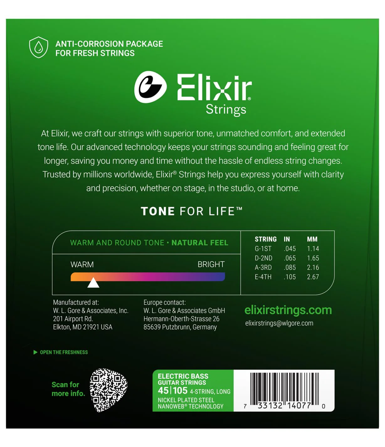 Elixir Strings Nickel Plated Steel 4-String Bass Strings w NANOWEB Coating, Long Scale, Light/Medium (.045-.105) Lt Medium, Long Scale (.045-.105) 4 String Set - Image 2