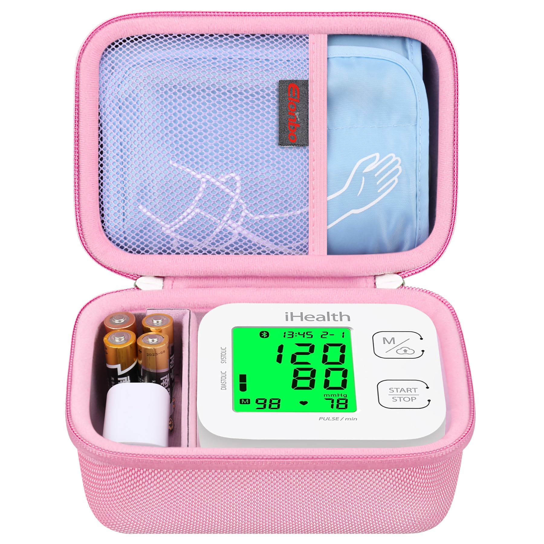 Elonbo Carrying Case for iHealth Track Smart Upper Arm Blood Pressure Monitor, Wireless Bluetooth Blood Pressure Monitor Travel Protective Bag Storage Holder, Mesh Pocket fits Range Cuff, Pink
