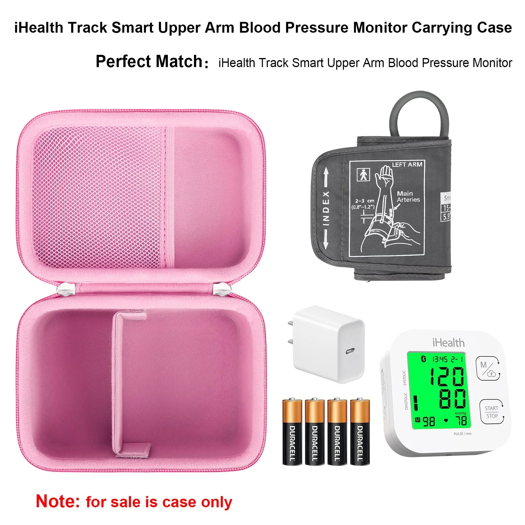 Elonbo Carrying Case for iHealth Track Smart Upper Arm Blood Pressure Monitor, Wireless Bluetooth Blood Pressure Monitor Travel Protective Bag Storage Holder, Mesh Pocket fits Range Cuff, Pink - Image 2