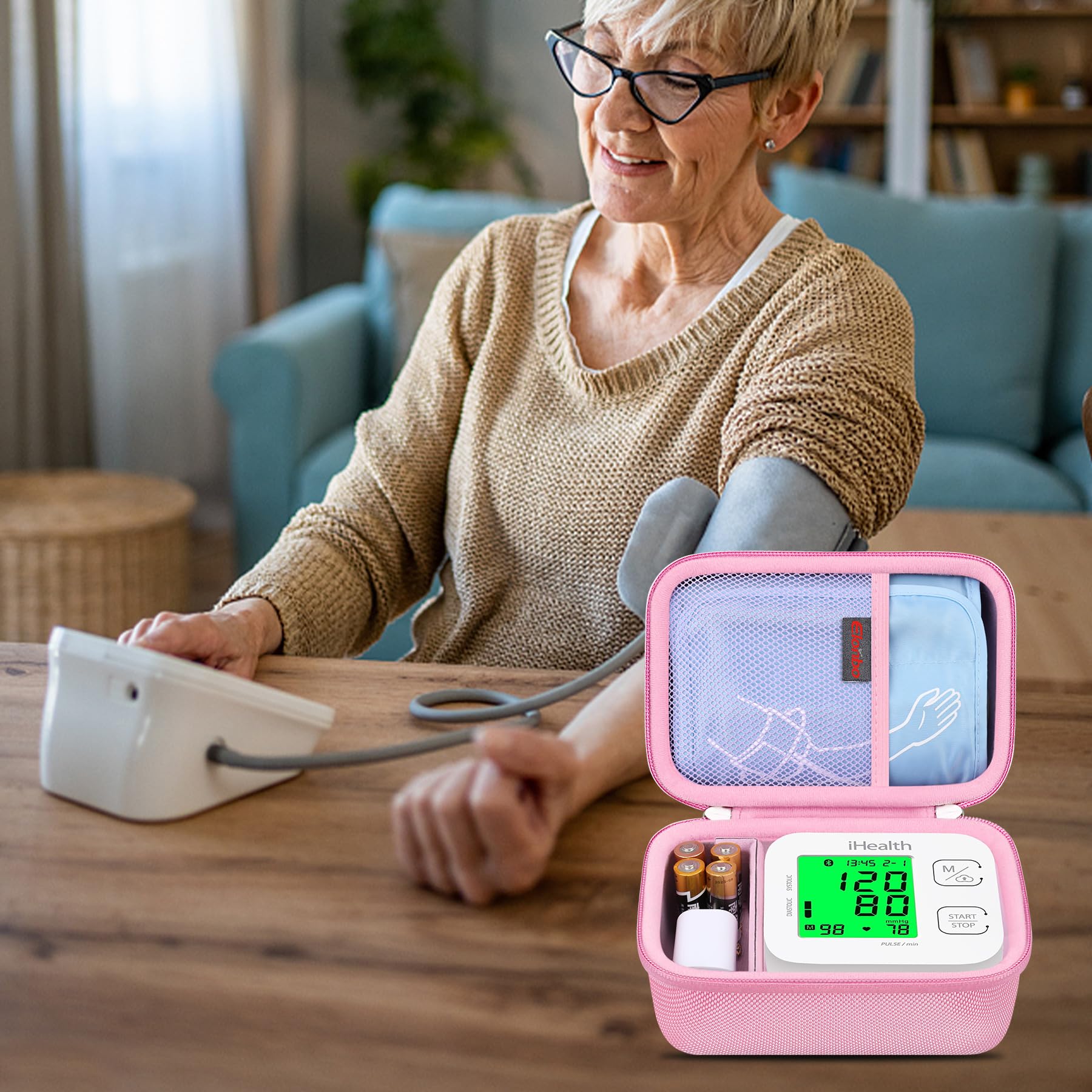 Elonbo Carrying Case for iHealth Track Smart Upper Arm Blood Pressure Monitor, Wireless Bluetooth Blood Pressure Monitor Travel Protective Bag Storage Holder, Mesh Pocket fits Range Cuff, Pink - Image 7