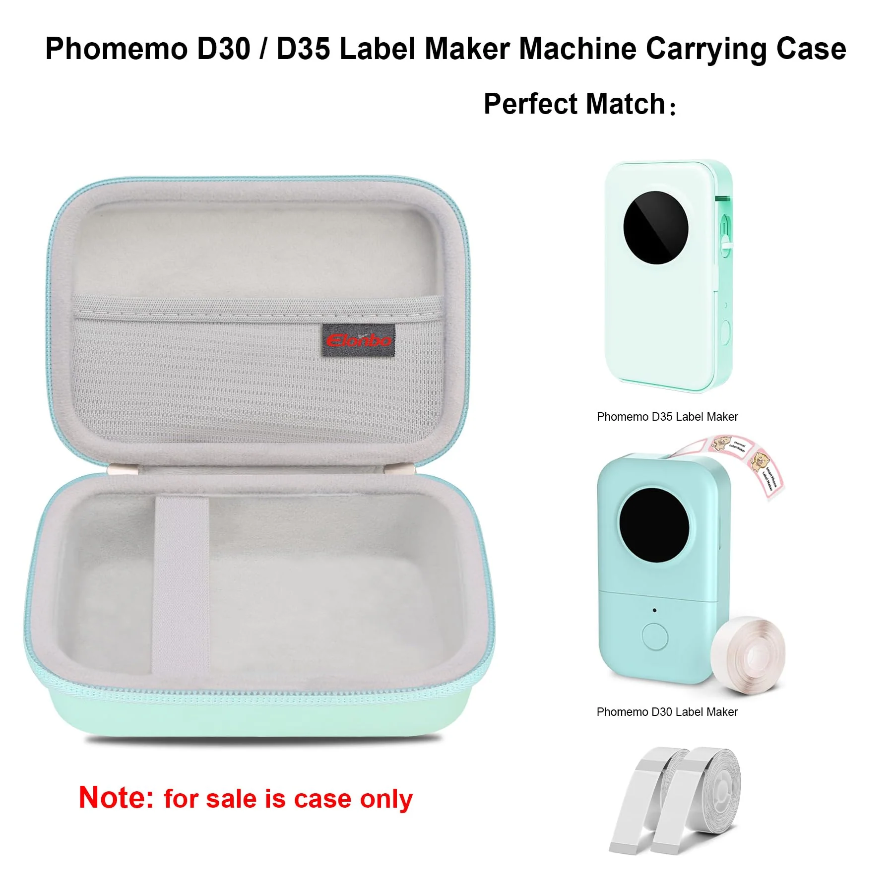 Elonbo Carrying Case for Phomemo D30 Label Maker Machine/for Phomemo D35 Portable Bluetooth Label Printer Travel Bag, Mini Smart Phone Handheld Labeler Storage Holder, Pocket Fits Label Paper, Green - Image 2