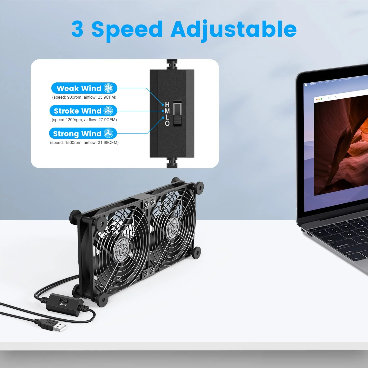 ELUTENG Dual USB Computer Cooling Fan High Speed 120mm Computer Fan Adjustable 5V USB Port Heatsink USB Cooling Fan 12cm for Laptop Receiver DVR PlayStation Xbox Desk Computer Cabinet Cooling - Image 4