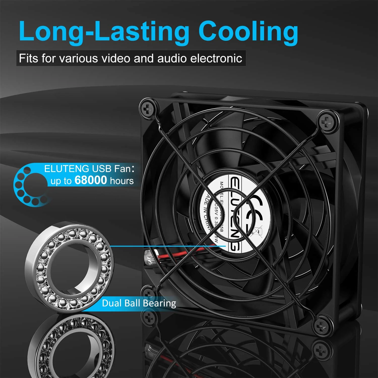 ELUTENG Dual USB Fan 80mm, 3 Speed Adjustable USB Ventilator with 2750RPM 5V Fan for Computer/Laptop/Router/TV Cabinet/DVR/Xbox/Game Console Cooling - Image 3